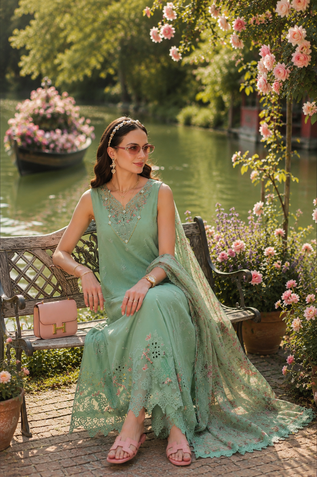 Noor by Saadia Asad | Noor Eid Printskhas 26 | D9  Aqua Minta - by Libasekhas - Registered Vendor of : Noor by Saadia Asad - 100% Original Designer Dress