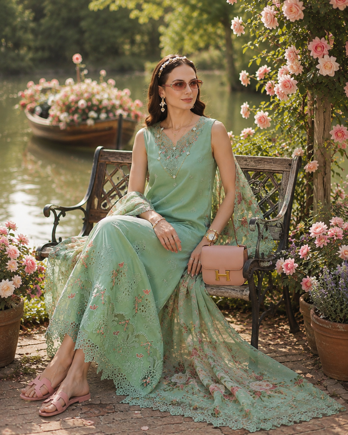 Noor by Saadia Asad | Noor Eid Printskhas 26 | D9  Aqua Minta - by Libasekhas - Registered Vendor of : Noor by Saadia Asad - 100% Original Designer Dress