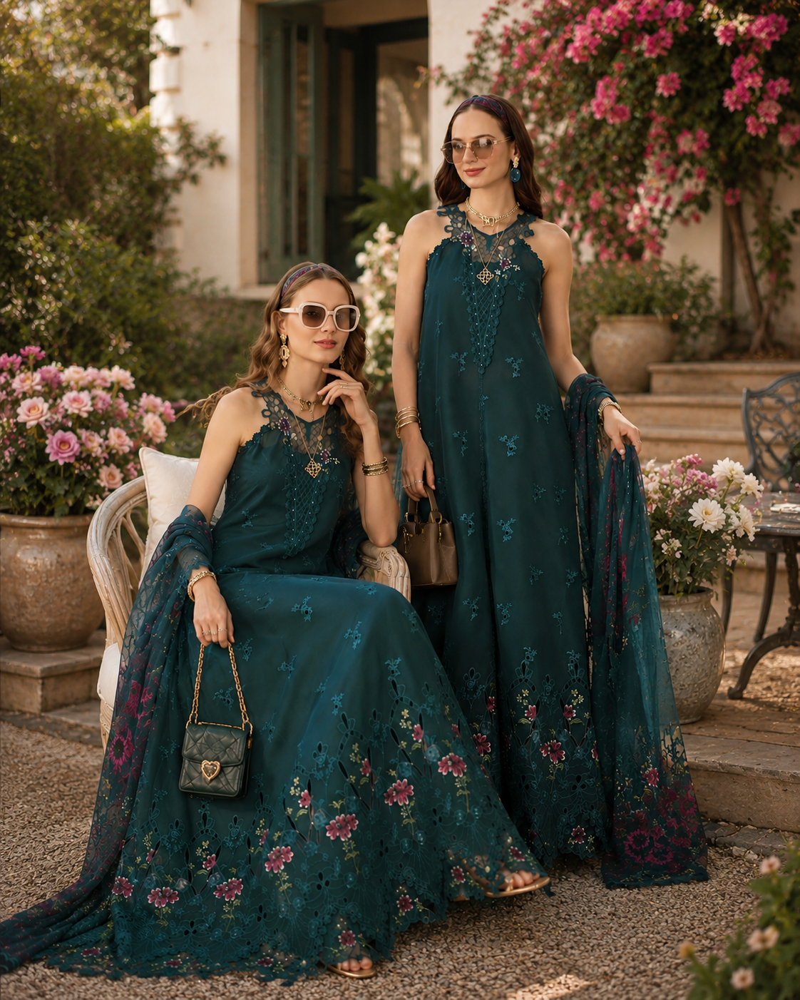 Noor by Saadia Asad | Noor Eid Printskhas 26 | D6  Coblat Teal - by Libasekhas - Registered Vendor of : Noor by Saadia Asad - 100% Original Designer Dress