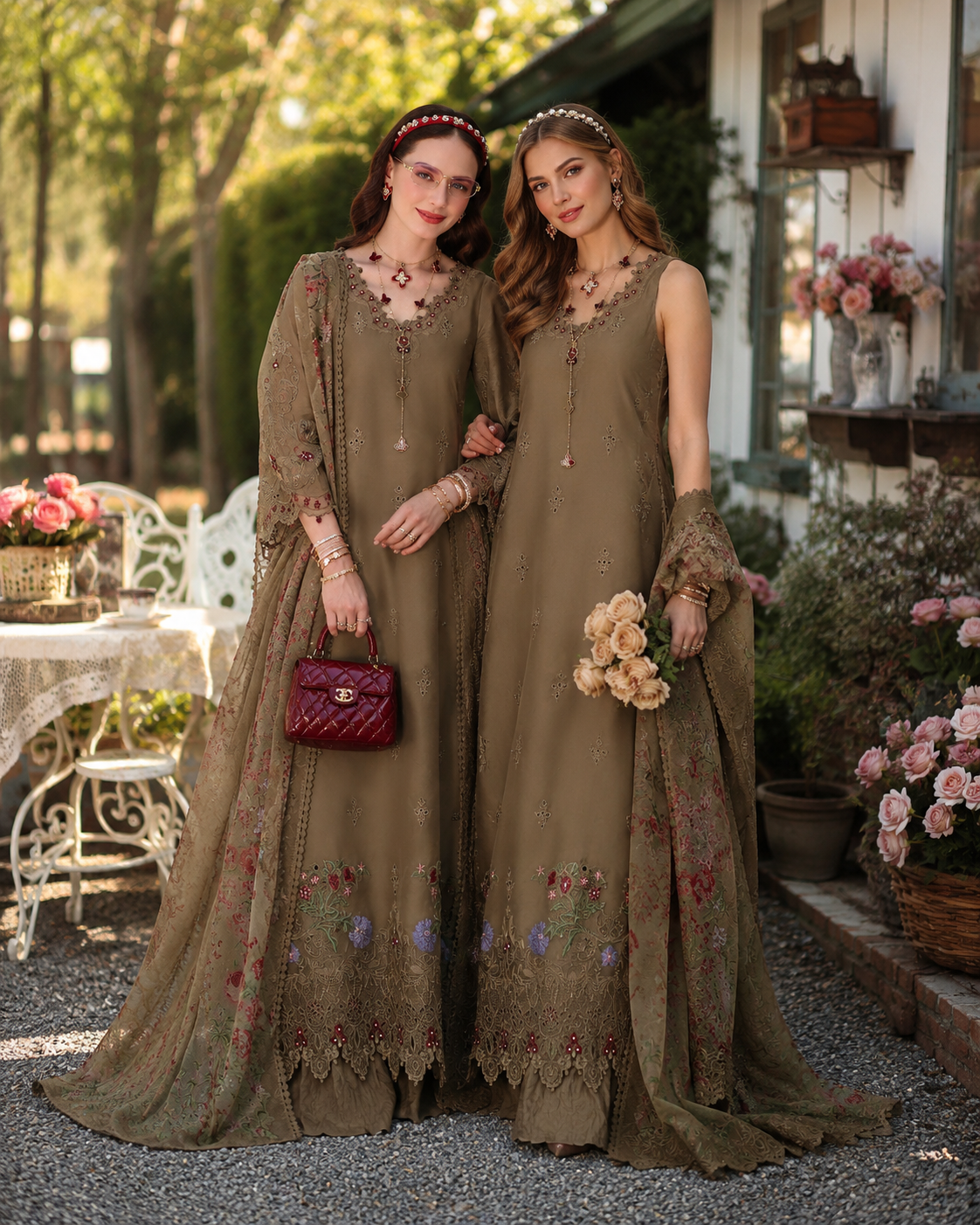 Noor by Saadia Asad | Noor Eid Printskhas 26 |D8  Mocha Sienna - by Libasekhas - Registered Vendor of : Noor by Saadia Asad - 100% Original Designer Dress