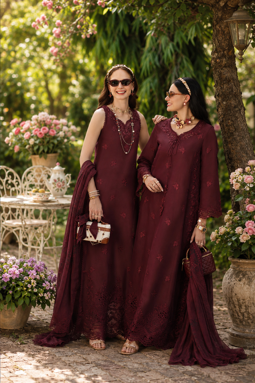 Noor by Saadia Asad | Noor Eid Printskhas 26 |D10  Burgundy - by Libasekhas - Registered Vendor of : Noor by Saadia Asad - 100% Original Designer Dress