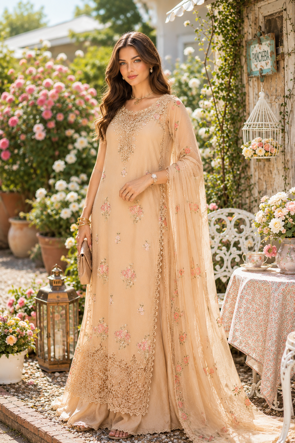 Noor by Saadia Asad | Noor Eid Printskhas 26 |D13  Blush Peach - by Libasekhas - Registered Vendor of : Noor by Saadia Asad - 100% Original Designer Dress