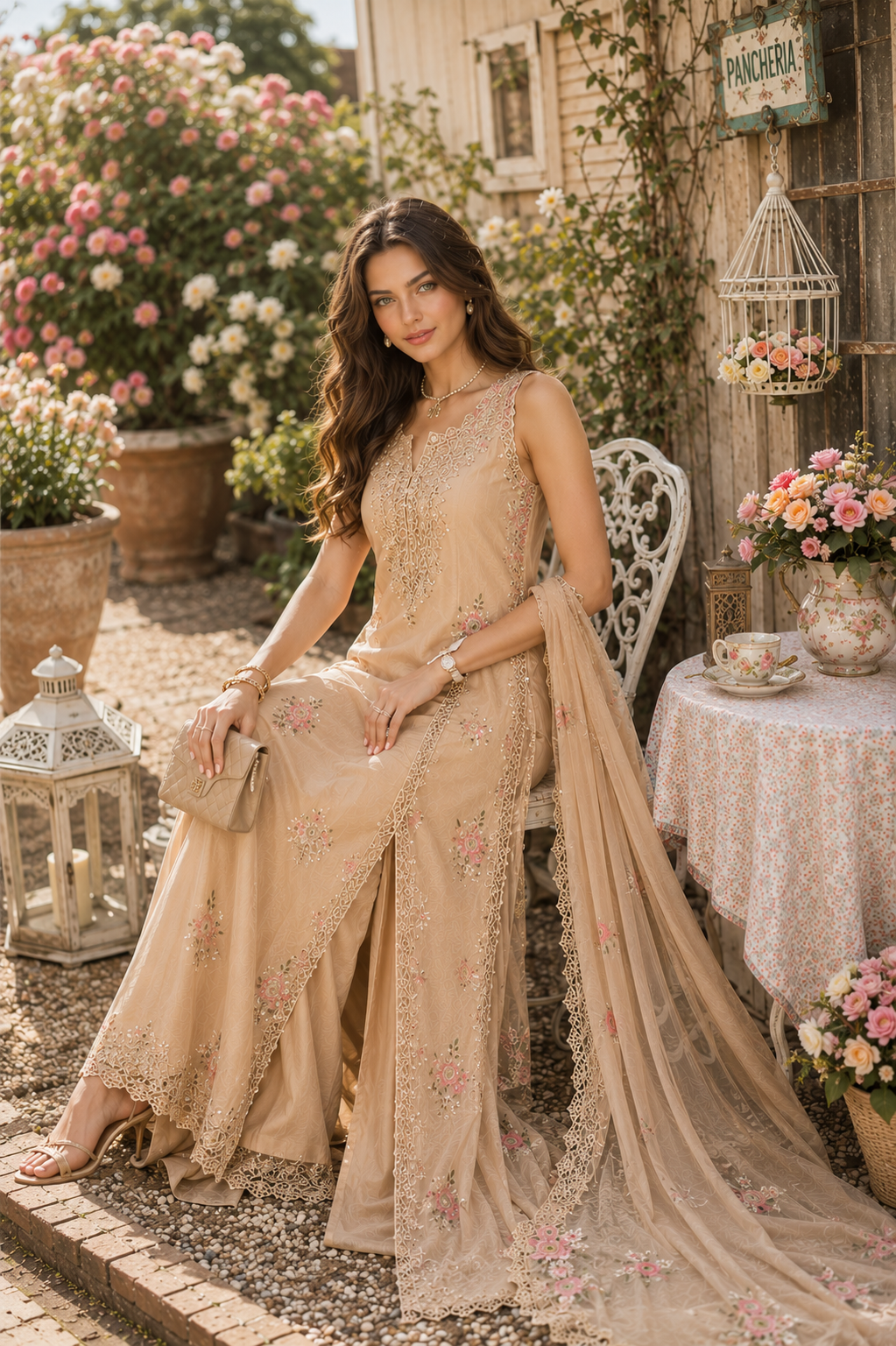 Noor by Saadia Asad | Noor Eid Printskhas 26 |D13  Blush Peach - by Libasekhas - Registered Vendor of : Noor by Saadia Asad - 100% Original Designer Dress