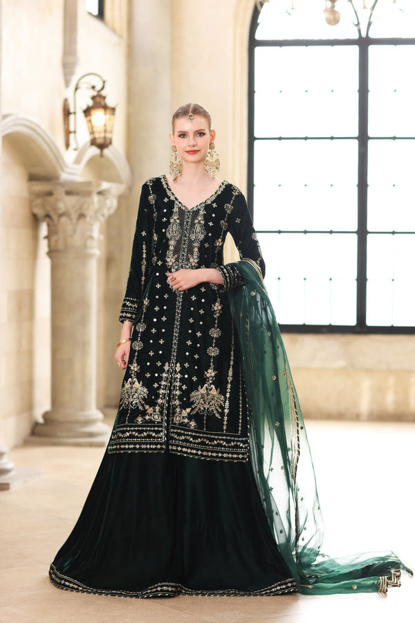 Noor by Saadia Asad | Handcrafted Velvet 25 |Zamurrud - by Libasekhas UK - Registered Vendor of : Noor by Saadia Asad - 100% Original Designer Dress
