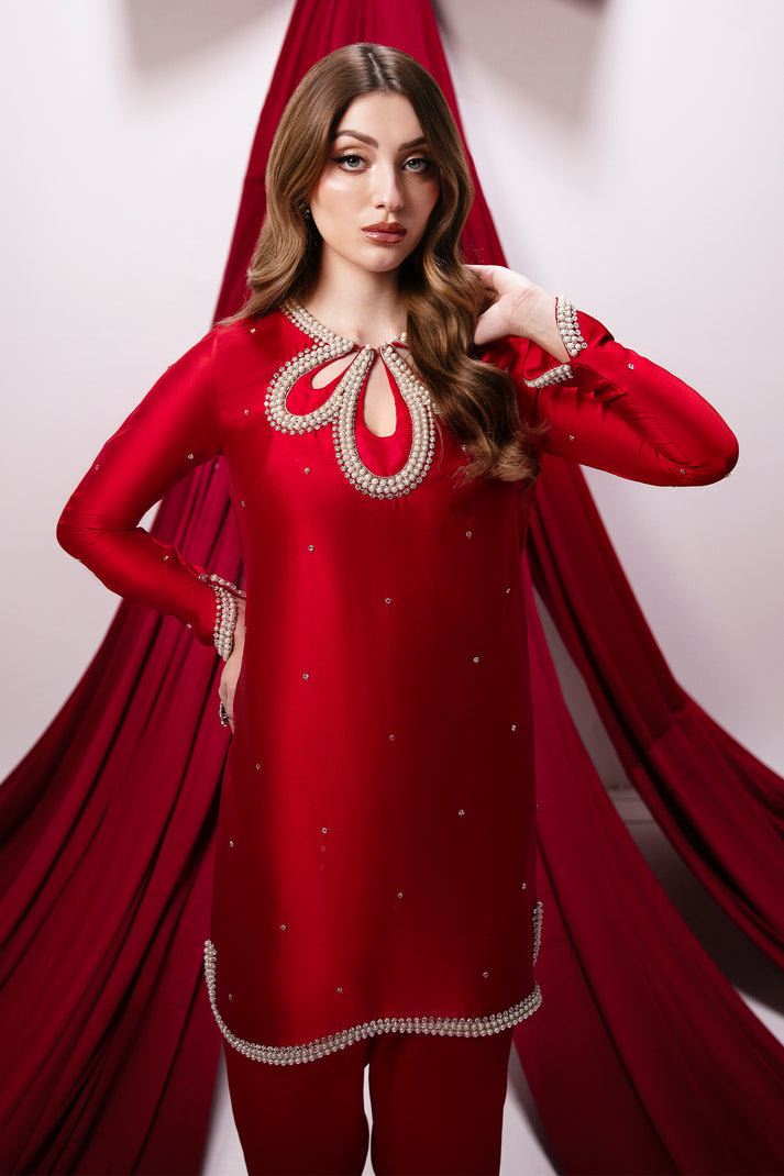 Raja Salahuddin | House of Mina | Crimson - by - Libasekhas UK - Registered Vendor of : Raja Salahuddin - 100% Original Designer Dresss