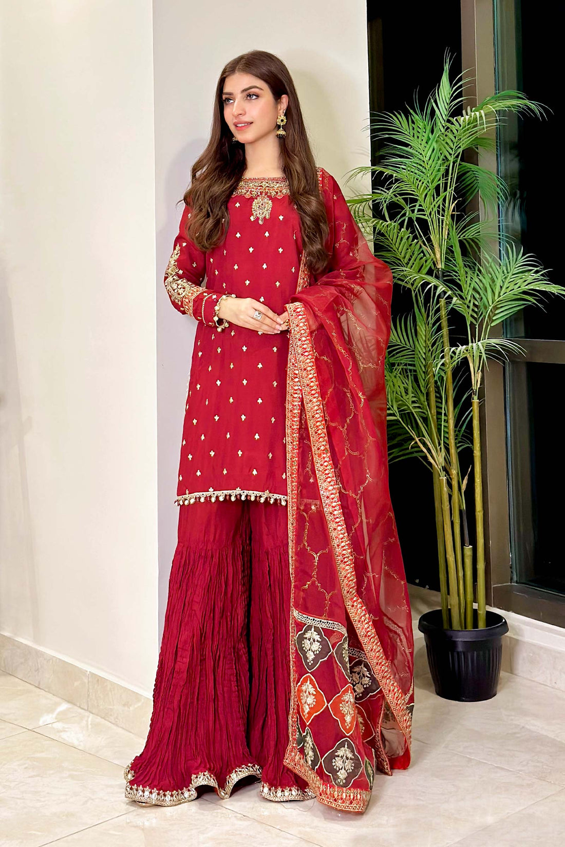 Maria B | Luxury Formals | SF-EA23-18R1-Maroon - by Libasekhas UK - Registered Vendor of : Maria B - 100% Original Designer Dress