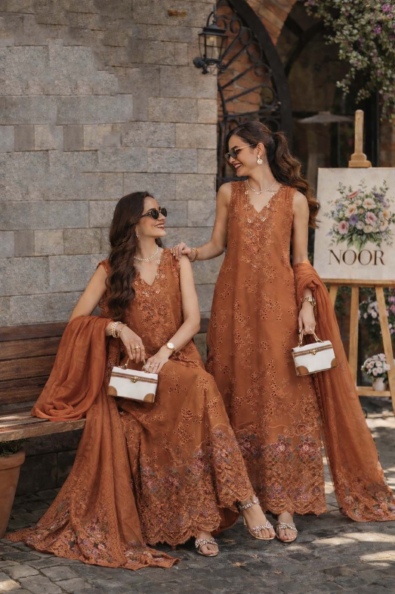 Noor by Saadia Asad | Luxury Eid Schiffli Laserkari 26 | D6 -Amber Rustique - by Libasekhas UK - Registered Vendor of : Noor by Saadia Asad - 100% Original Designer Dress