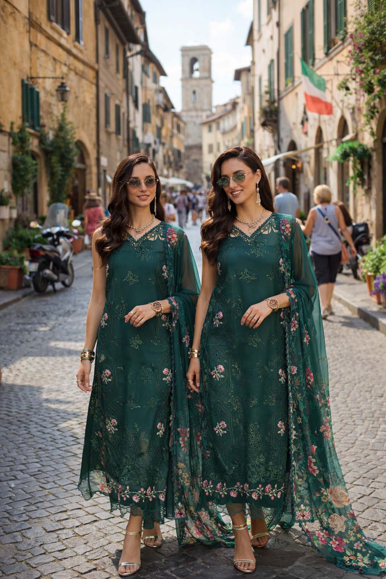 Noor by Saadia Asad | Luxury Eid Schiffli Laserkari 26 | D11 - Emerald Jewel - by Libasekhas UK - Registered Vendor of : Noor by Saadia Asad - 100% Original Designer Dress