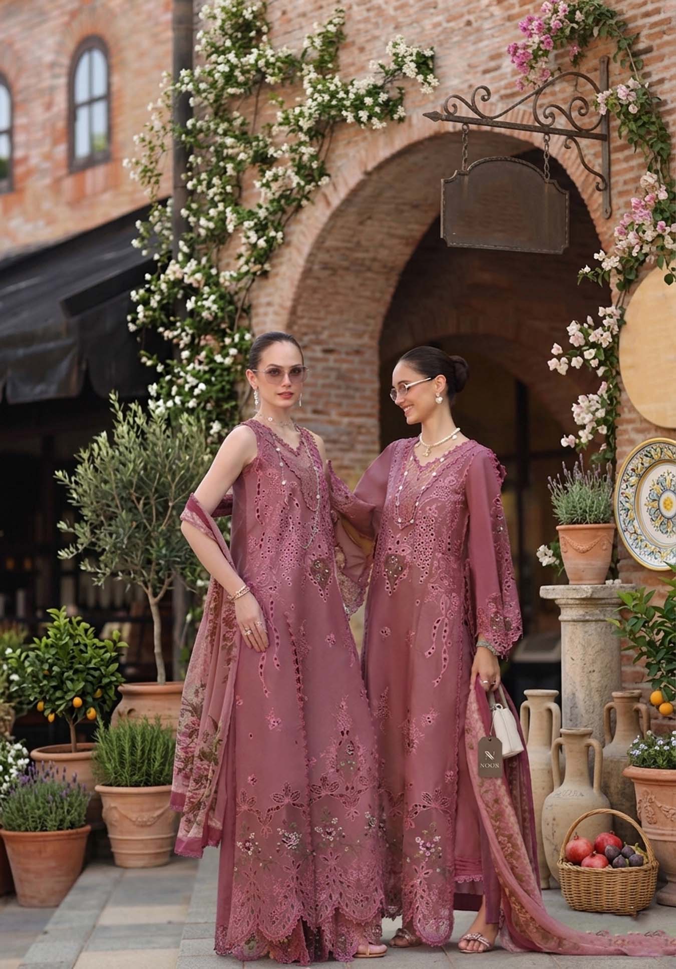 Noor by Saadia Asad | Luxury Eid Schiffli Laserkari 26 | D1 -Rose Allure - by Libasekhas UK - Registered Vendor of : Noor by Saadia Asad - 100% Original Designer Dress