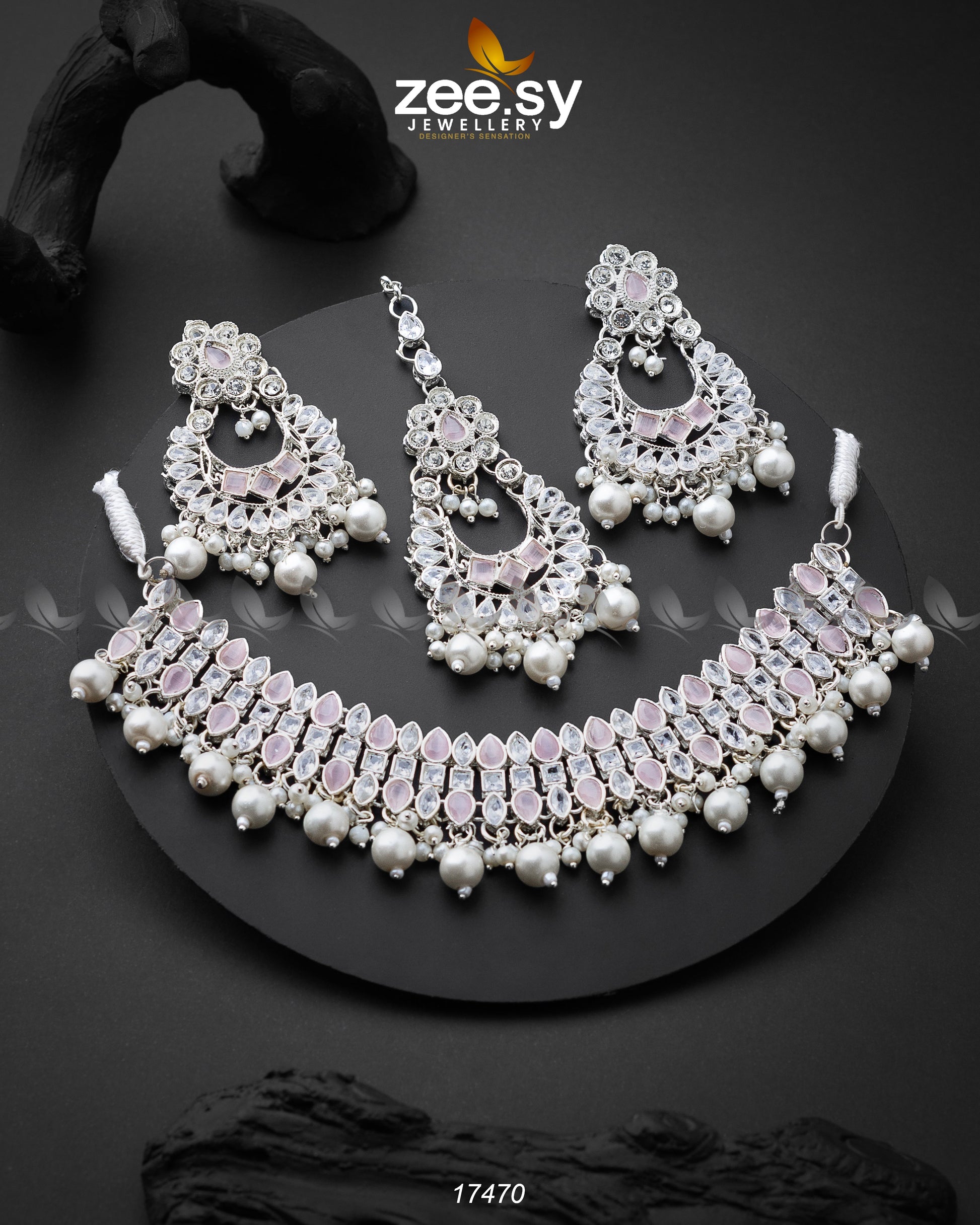 Elisa Silver Necklace - by - Libasekhas UK - Registered Vendor of : Zeesy - 100% Original Designer Dresss