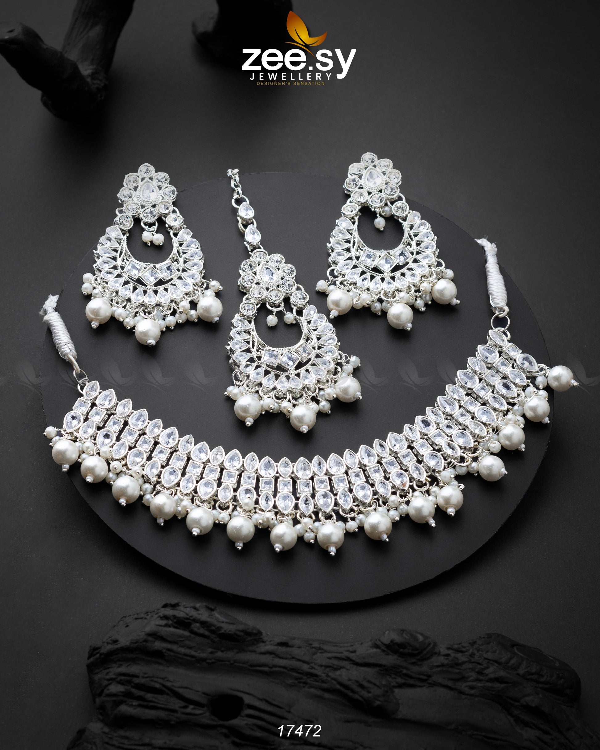 Elisa Silver Necklace - by - Libasekhas UK - Registered Vendor of : Zeesy - 100% Original Designer Dresss