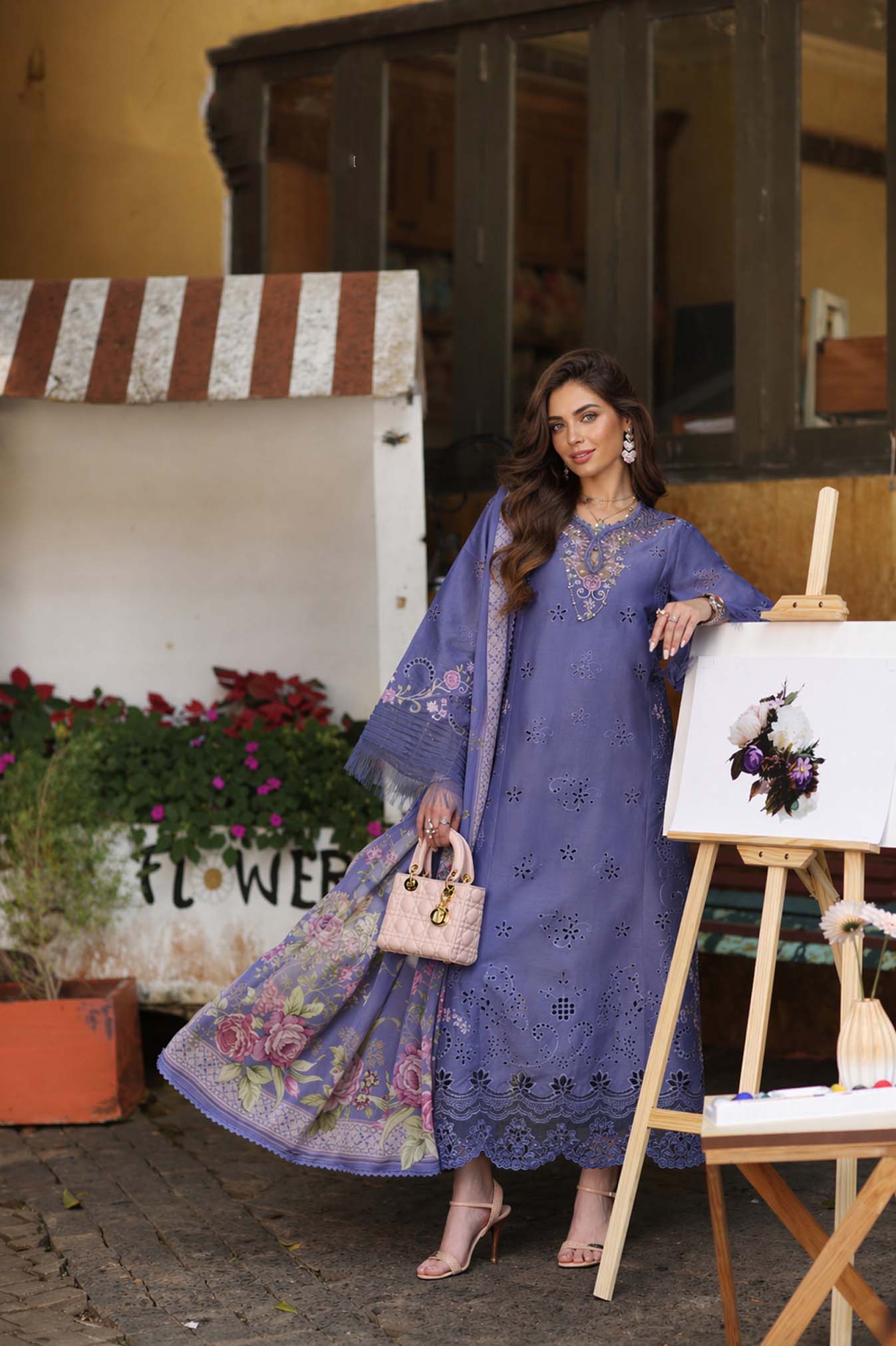 Noor by Saadia Asad | Luxury Eid Schiffli Laserkari 26 | D9 -Tropical indigo - by Libasekhas UK - Registered Vendor of : Noor by Saadia Asad - 100% Original Designer Dress