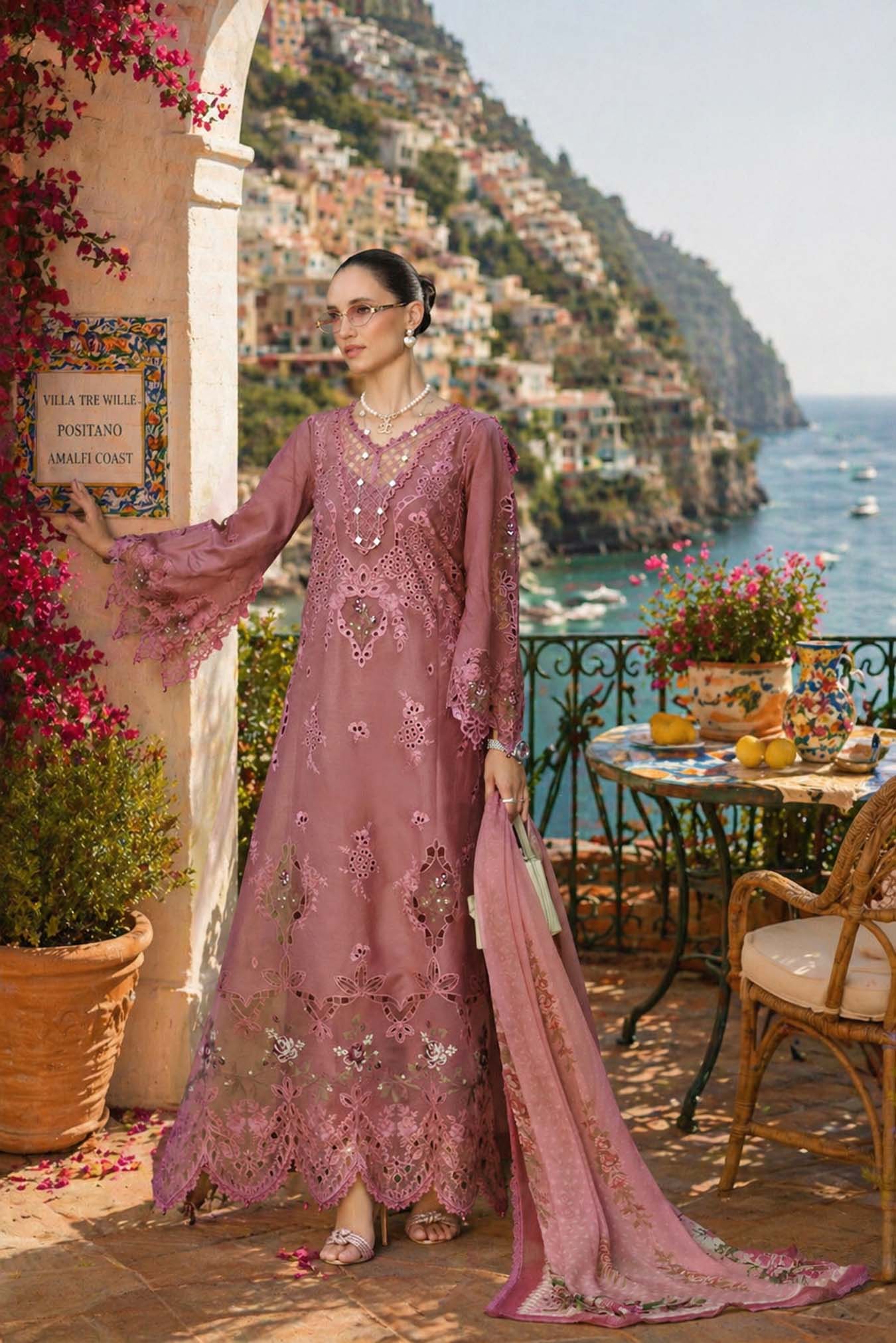 Noor by Saadia Asad | Luxury Eid Schiffli Laserkari 26 | D1 -Rose Allure - by Libasekhas UK - Registered Vendor of : Noor by Saadia Asad - 100% Original Designer Dress