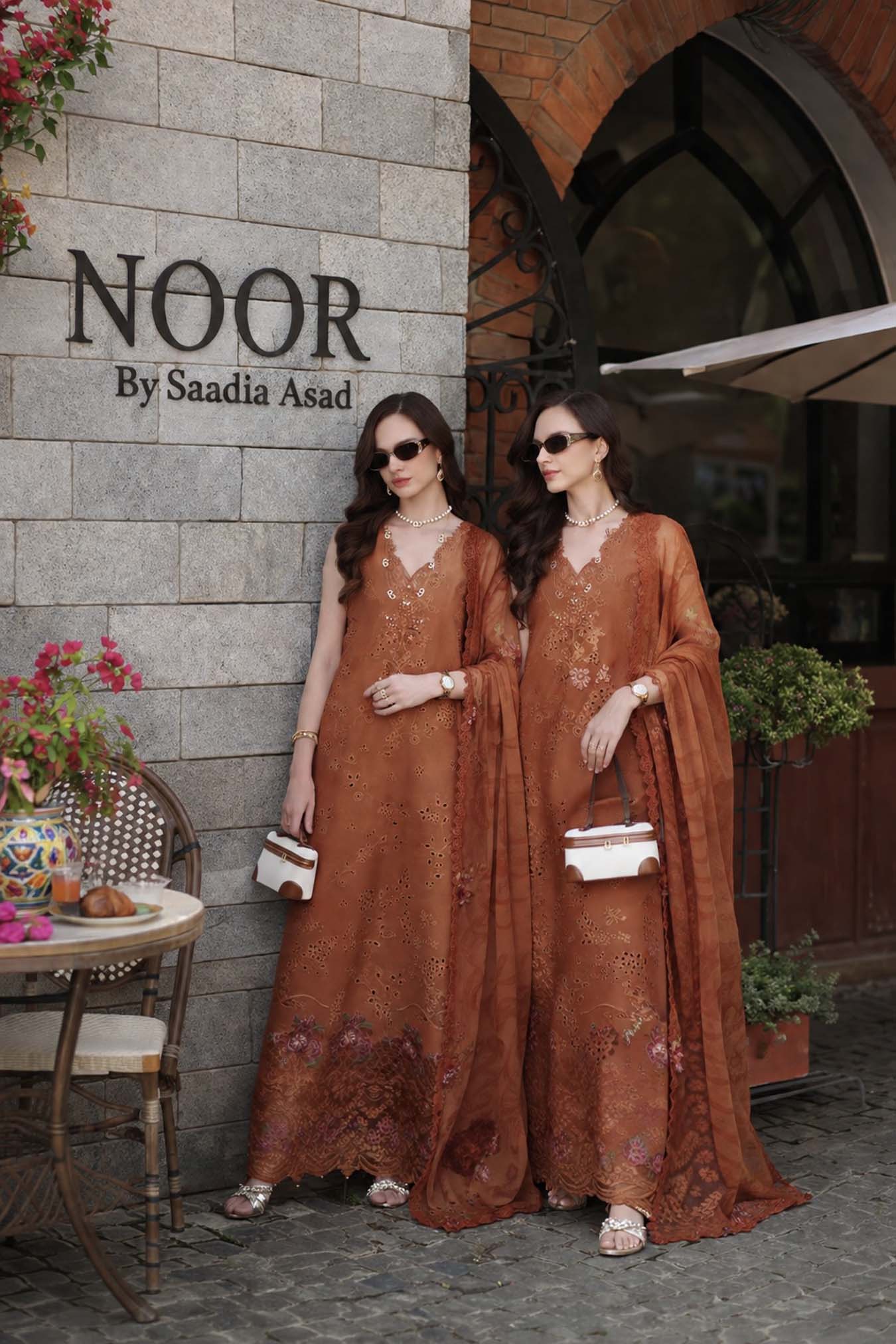 Noor by Saadia Asad | Luxury Eid Schiffli Laserkari 26 | D6 -Amber Rustique - by Libasekhas UK - Registered Vendor of : Noor by Saadia Asad - 100% Original Designer Dress