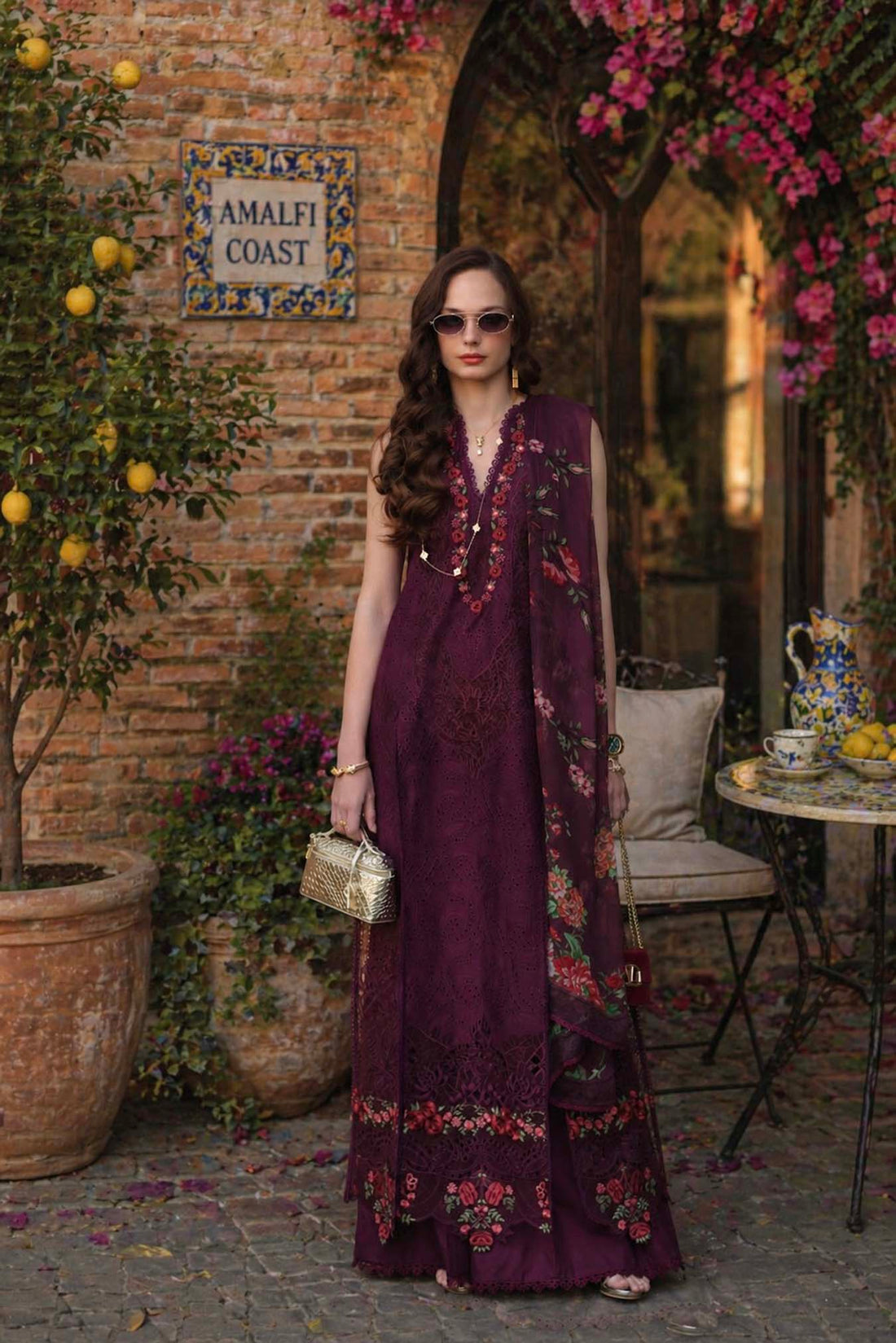 Noor by Saadia Asad | Luxury Eid Schiffli Laserkari 26 | D10 -Plum Royal - by Libasekhas UK - Registered Vendor of : Noor by Saadia Asad - 100% Original Designer Dress