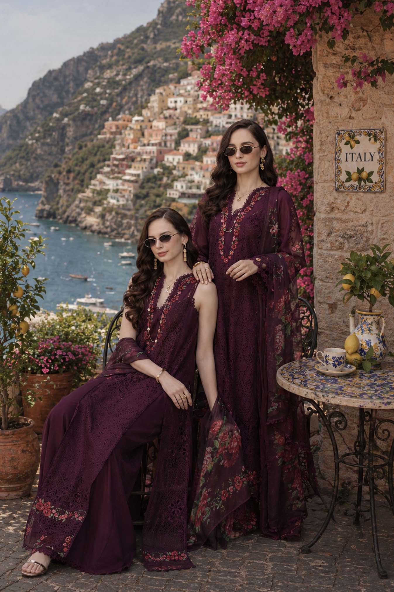 Noor by Saadia Asad | Luxury Eid Schiffli Laserkari 26 | D10 -Plum Royal - by Libasekhas UK - Registered Vendor of : Noor by Saadia Asad - 100% Original Designer Dress