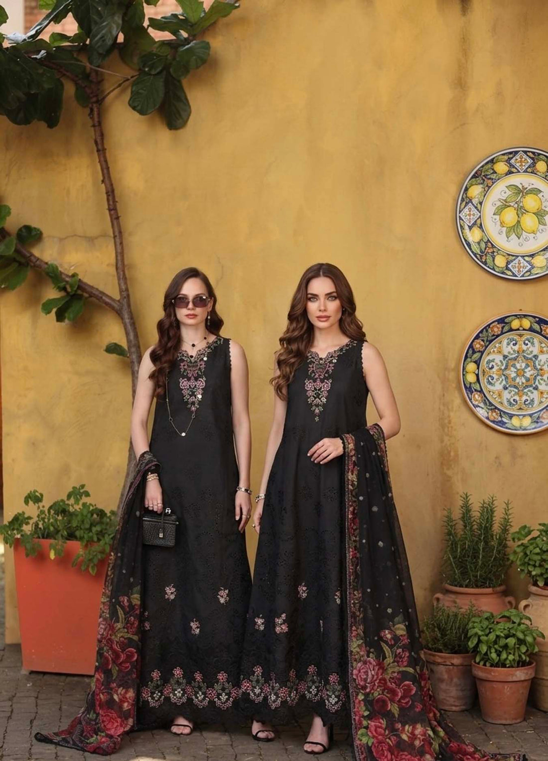 Noor by Saadia Asad | Luxury Eid Schiffli Laserkari 26 | D5 - Raven Black - by Libasekhas UK - Registered Vendor of : Noor by Saadia Asad - 100% Original Designer Dress