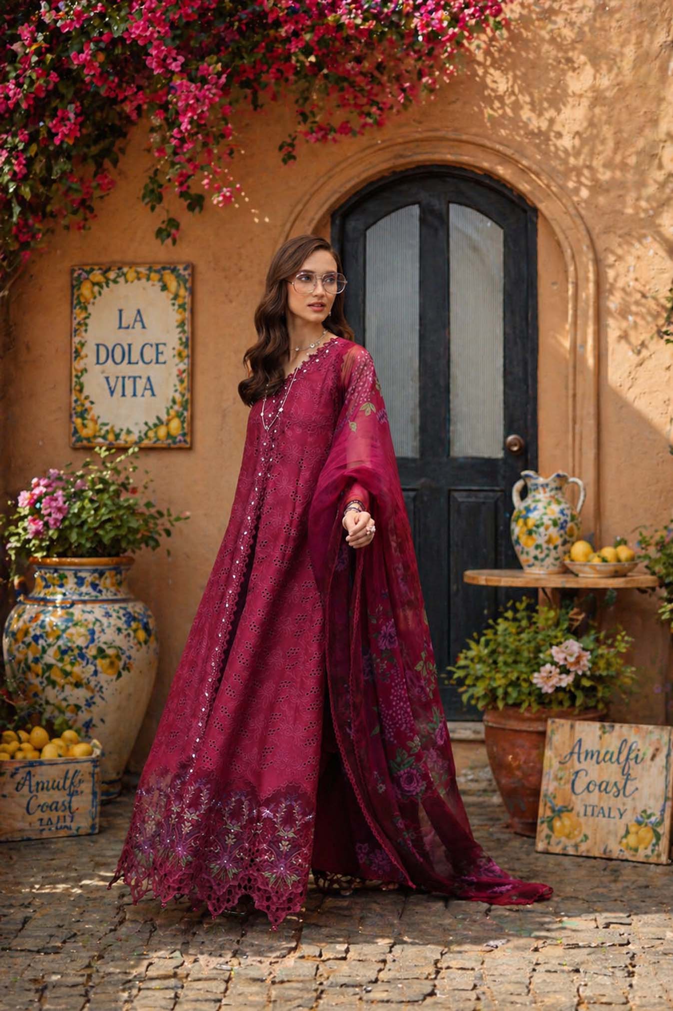 Noor by Saadia Asad | Luxury Eid Schiffli Laserkari 26 | D4 -Fuchia Elegance - by Libasekhas UK - Registered Vendor of : Noor by Saadia Asad - 100% Original Designer Dress
