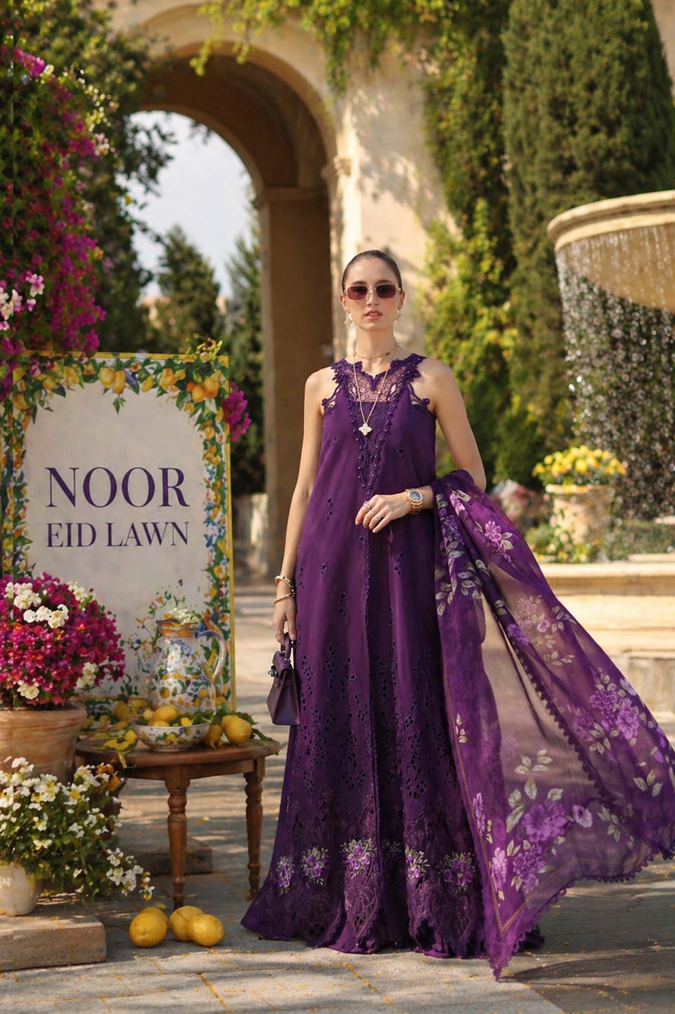 Noor by Saadia Asad | Luxury Eid Schiffli Laserkari 26 | D2 -Amalfi Amethyst - by Libasekhas UK - Registered Vendor of : Noor by Saadia Asad - 100% Original Designer Dress