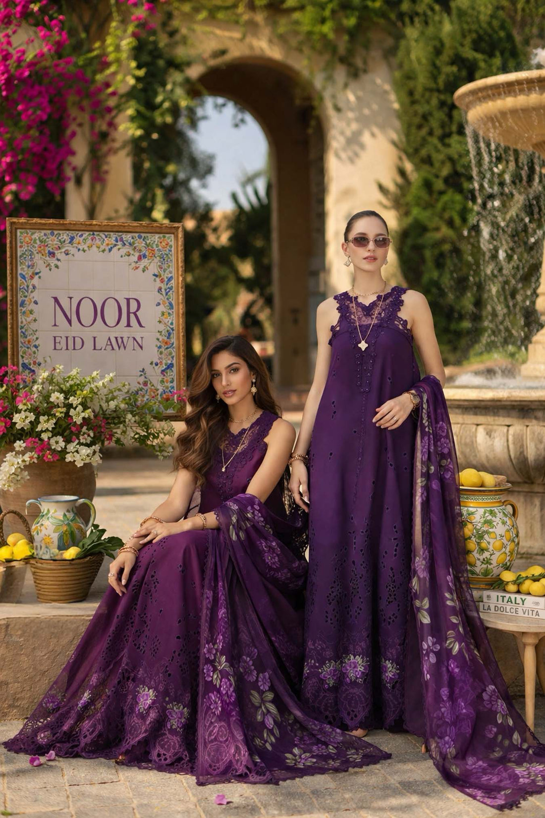 Noor by Saadia Asad | Luxury Eid Schiffli Laserkari 26 | D2 -Amalfi Amethyst - by Libasekhas UK - Registered Vendor of : Noor by Saadia Asad - 100% Original Designer Dress