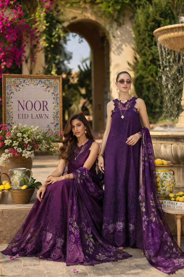 Noor by Saadia Asad | Luxury Eid Schiffli Laserkari 26 | D2 -Amalfi Amethyst - by Libasekhas UK - Registered Vendor of : Noor by Saadia Asad - 100% Original Designer Dress
