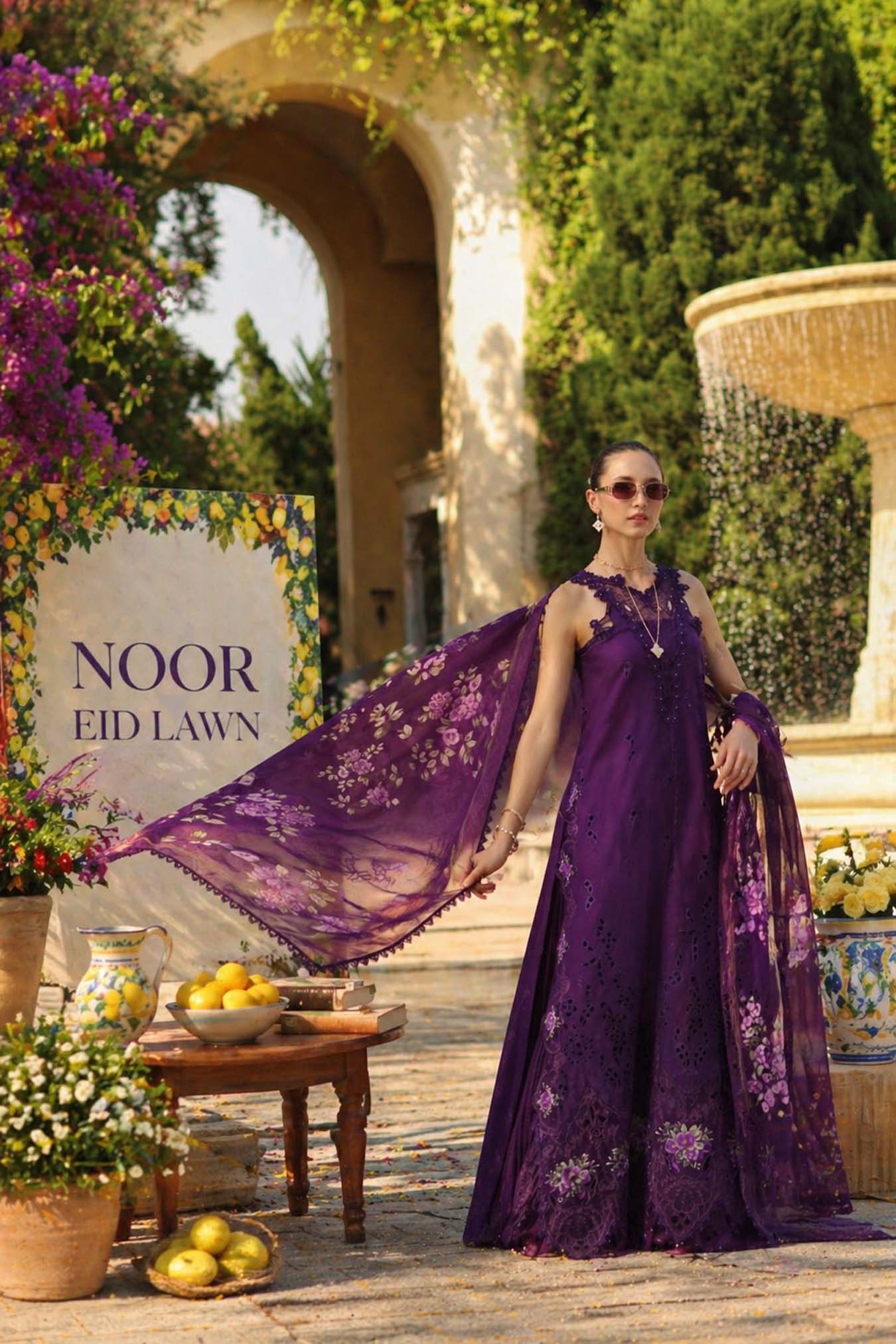 Noor by Saadia Asad | Luxury Eid Schiffli Laserkari 26 | D2 -Amalfi Amethyst - by Libasekhas UK - Registered Vendor of : Noor by Saadia Asad - 100% Original Designer Dress