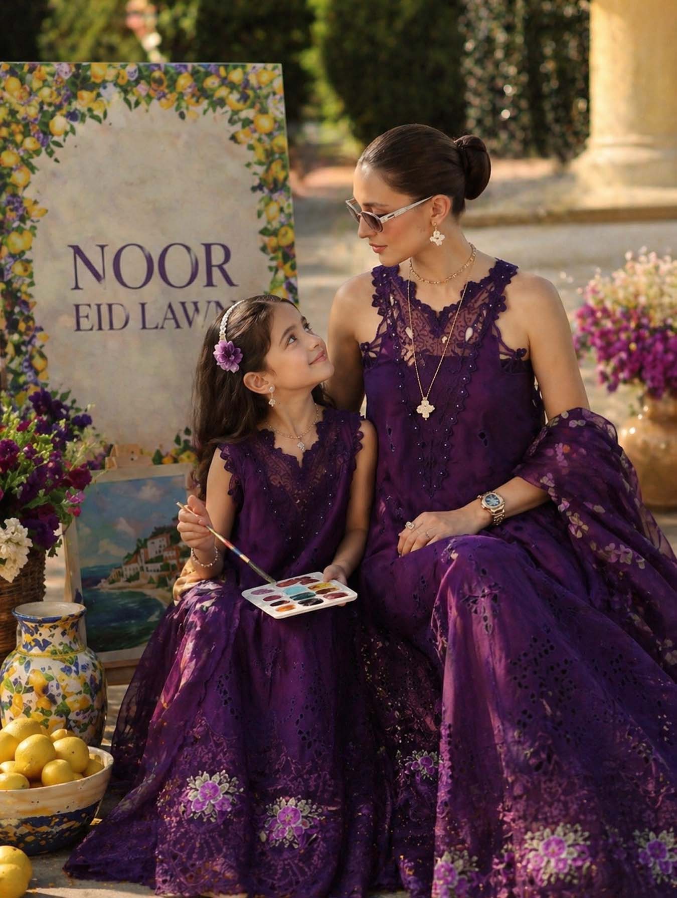 Noor by Saadia Asad | Luxury Eid Schiffli Laserkari 26 | D2 -Amalfi Amethyst - by Libasekhas UK - Registered Vendor of : Noor by Saadia Asad - 100% Original Designer Dress