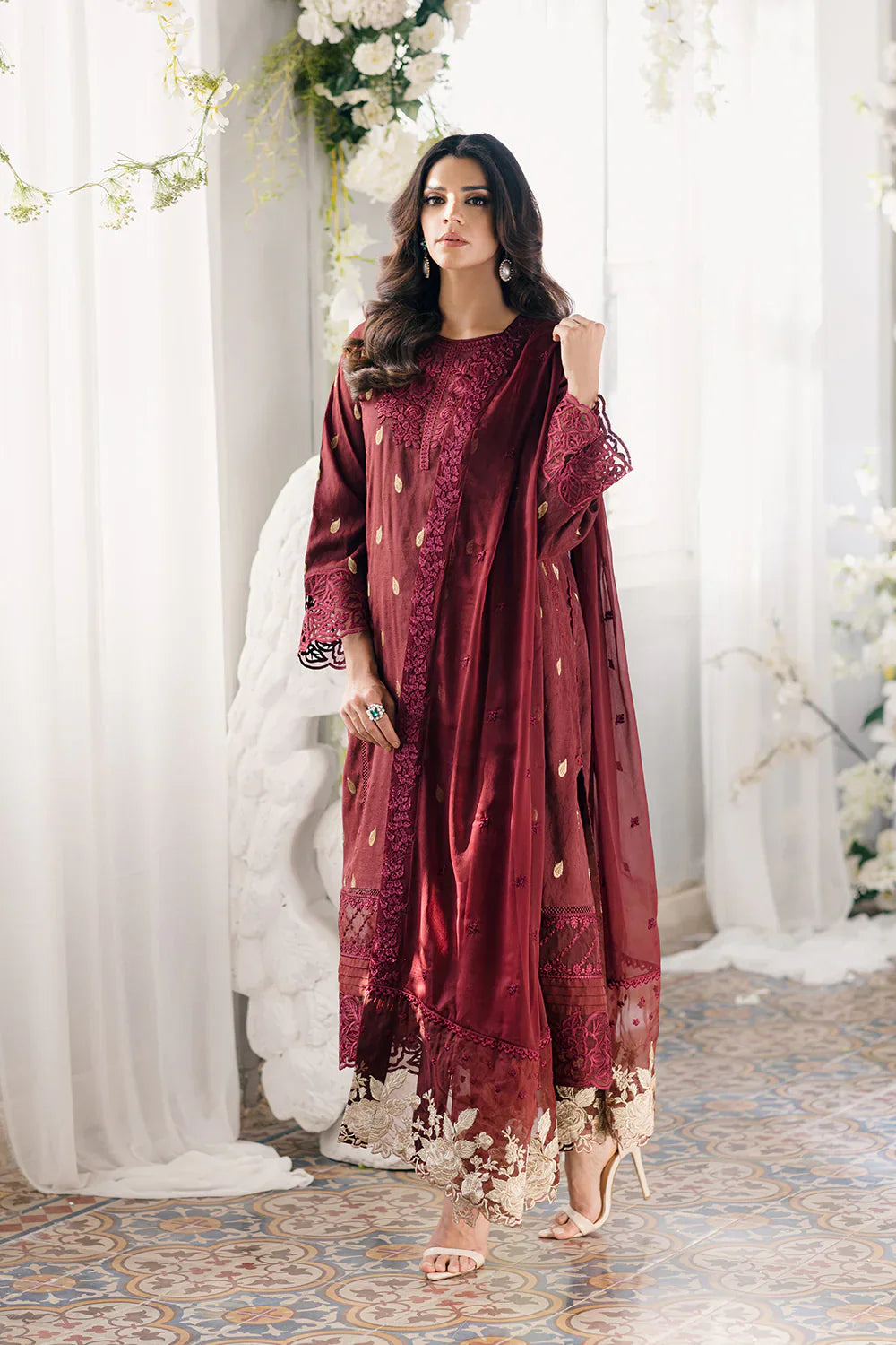 Azure | Ensembles Embroidered Formals | Imperial Wine - by - Libasekhas UK - Registered Vendor of : Azure - 100% Original Designer Dresss
