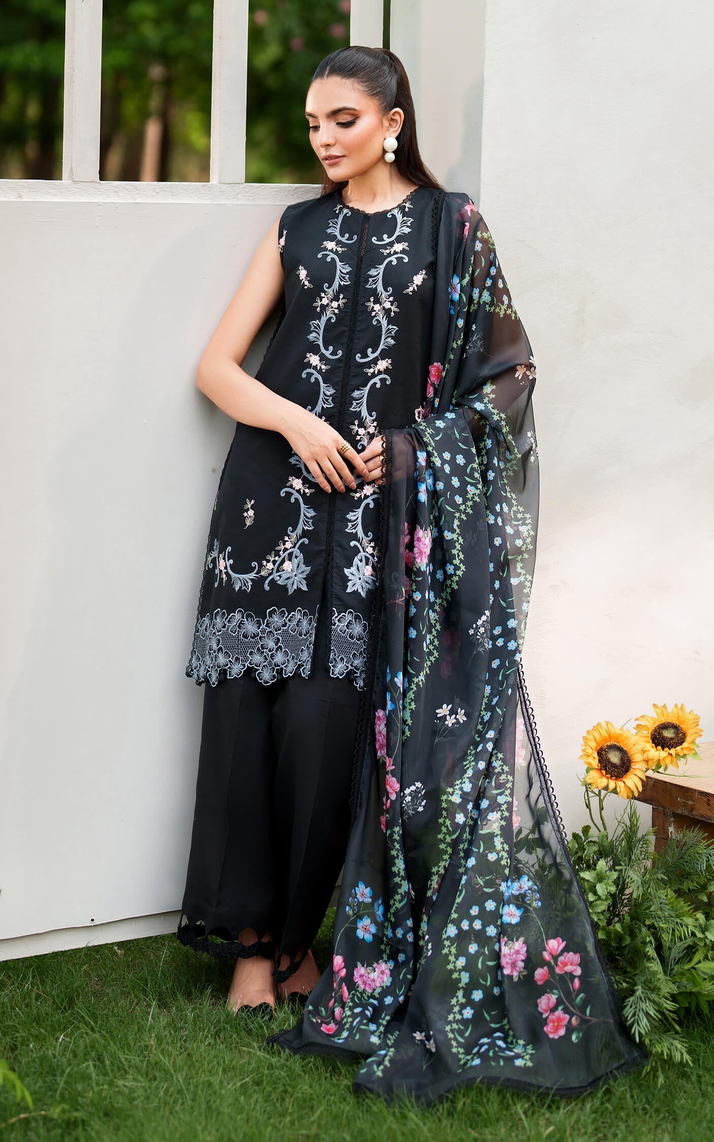 Asifa and Nabeel | Eden Cambric 25 | Ink Blossom ECU25-02 - by Libasekhas UK - Registered Vendor of : Asifa and Nabeel - 100% Original Designer Dress