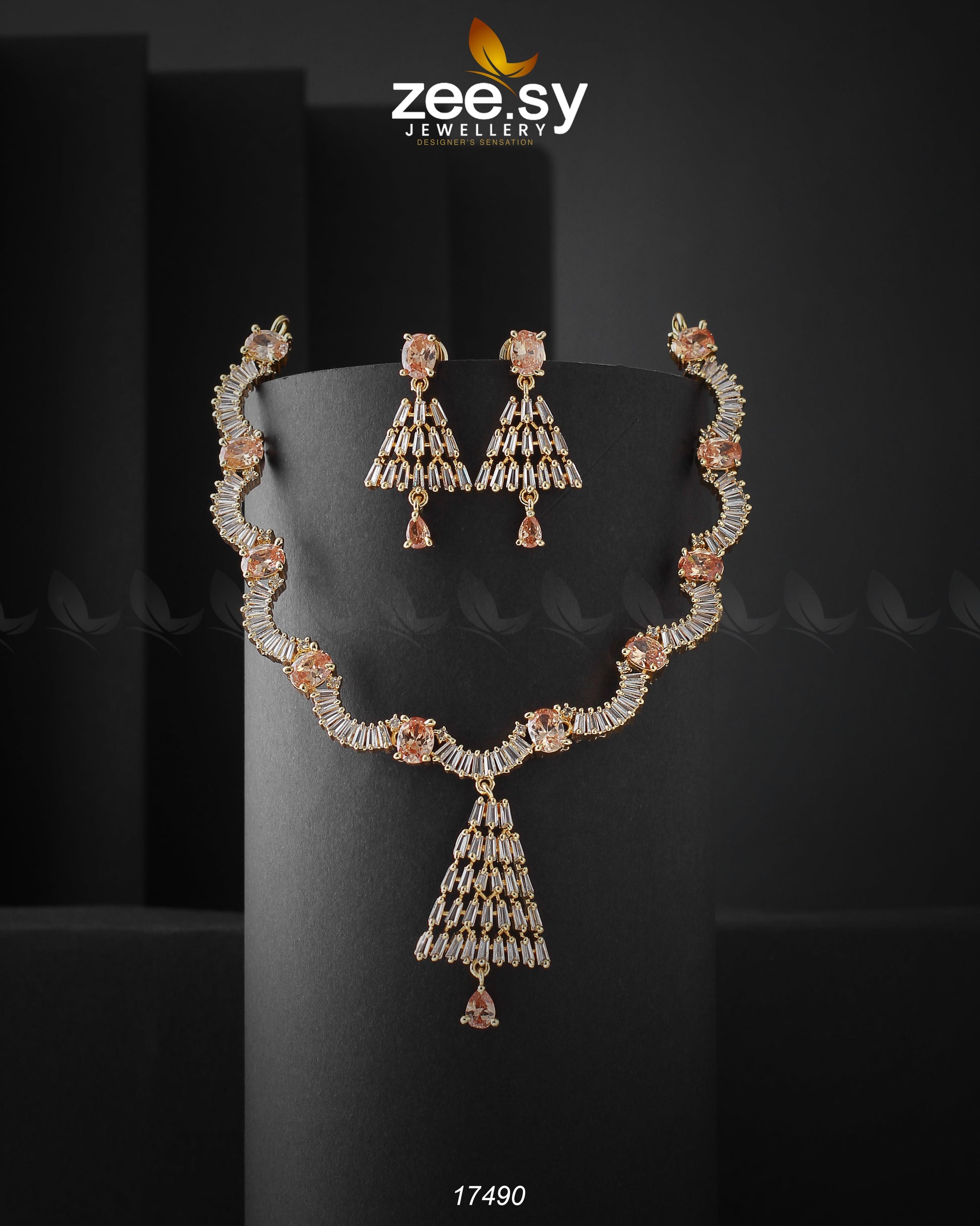 Italian Zircon Necklace - by - Libasekhas UK - Registered Vendor of : Zeesy - 100% Original Designer Dresss