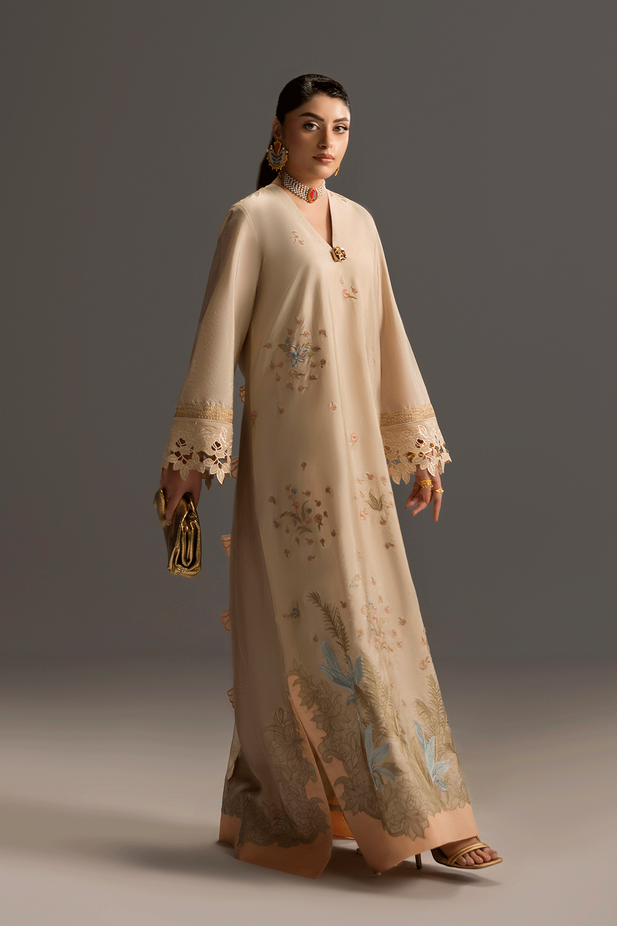 Erum Khan | Summer Whisper | Golden Crown - by Libasekhas UK - Registered Vendor of : Erum Khan - 100% Original Designer Dress