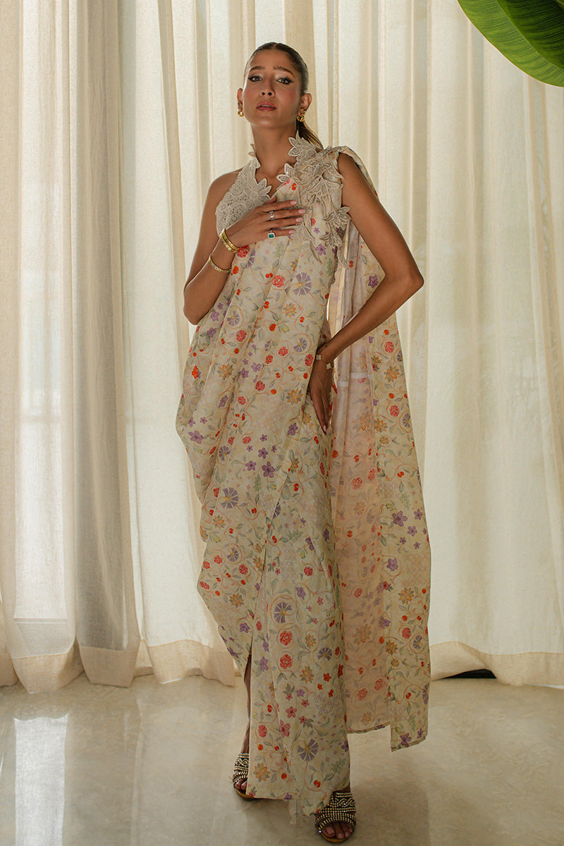 Mina Hasan | Signature Pret | Wrapped Goddess Stitched Saree - by Libasekhas - Registered Vendor of : Mina Hasan - 100% Original Designer Dress