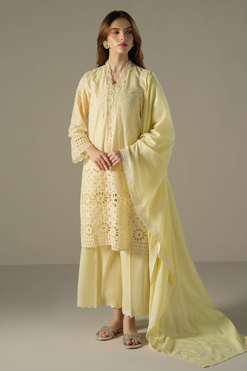Cross Stitch | Chikankari Lawn 25 | LEMON ZEST - by - Libasekhas UK - Registered Vendor of : Cross Stitch - 100% Original Designer Dresss