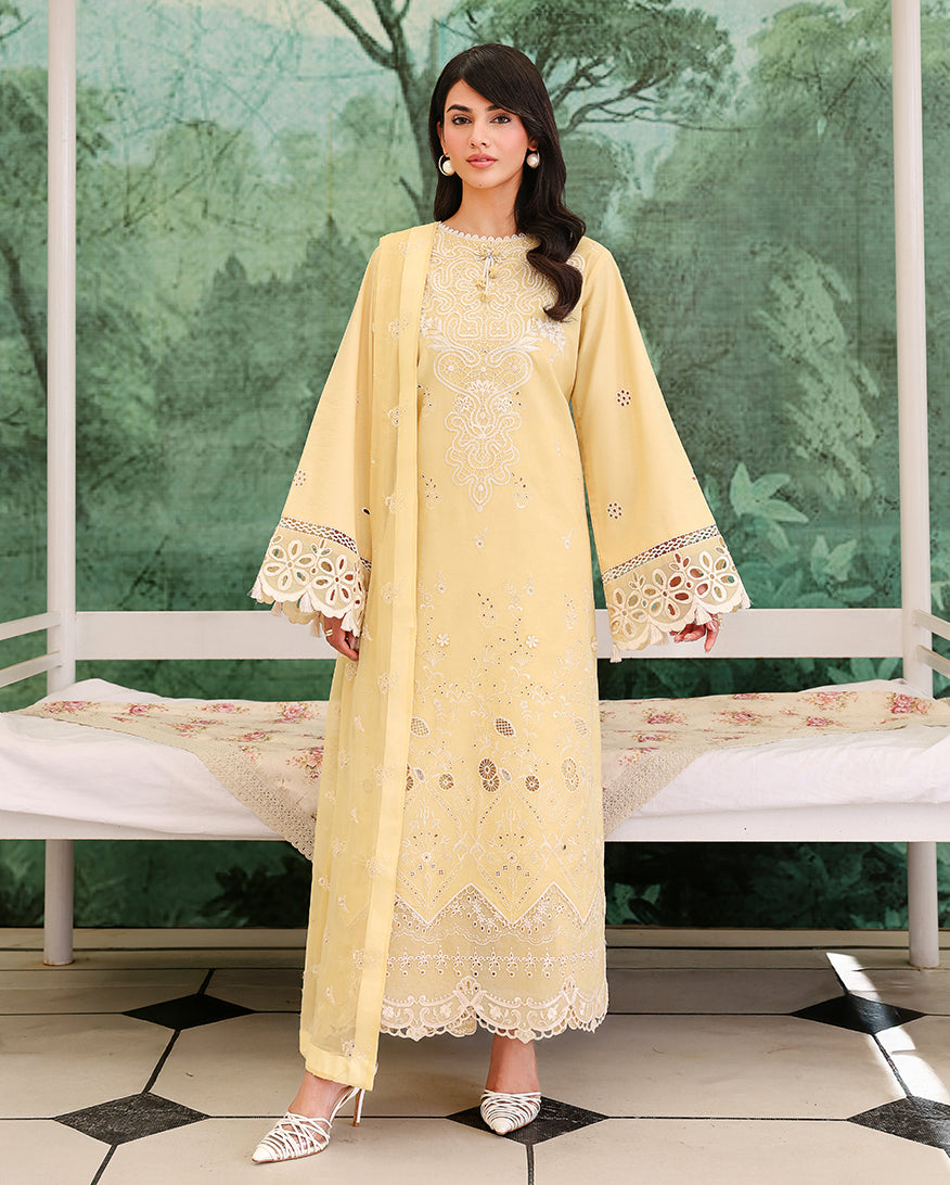 Roheenaz | Veil of Summer Chikankari | Lumiere Yellow - by Libasekhas UK - Registered Vendor of : Roheenaz - 100% Original Designer Dress