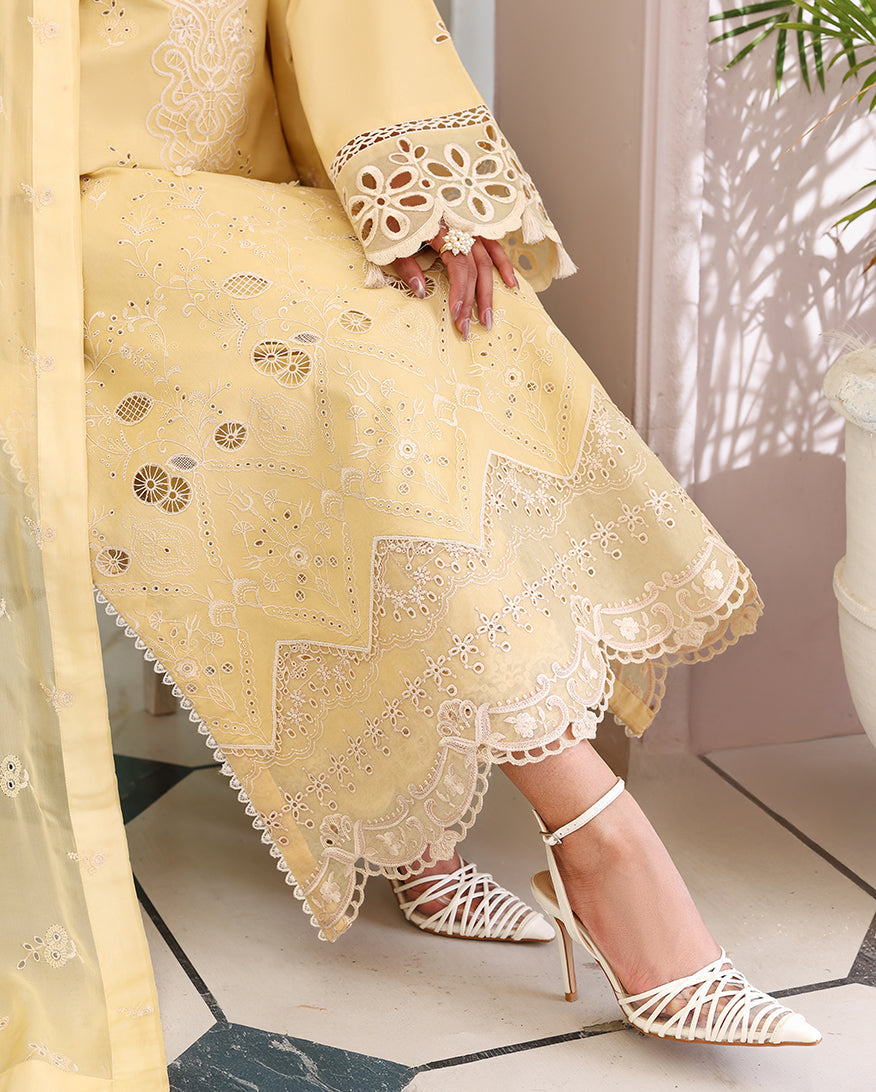 Roheenaz | Veil of Summer Chikankari | Lumiere Yellow - by Libasekhas UK - Registered Vendor of : Roheenaz - 100% Original Designer Dress