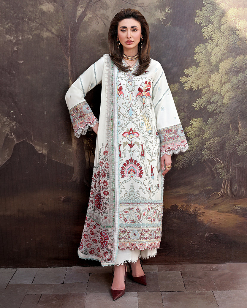 Roheenaz | Floral Reverie Luxury Lawn | Lunar Glow - by Libasekhas UK - Registered Vendor of : Roheenaz - 100% Original Designer Dress