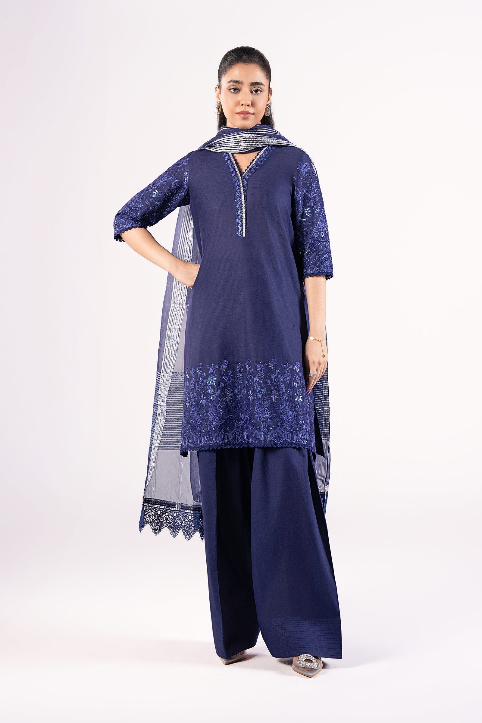 Maria B | Basics RTW | 3 Pc Embroidered Dobby Suit | MB-CS25-137 - by - Libasekhas UK - Registered Vendor of : Maria B - 100% Original Designer Dresss