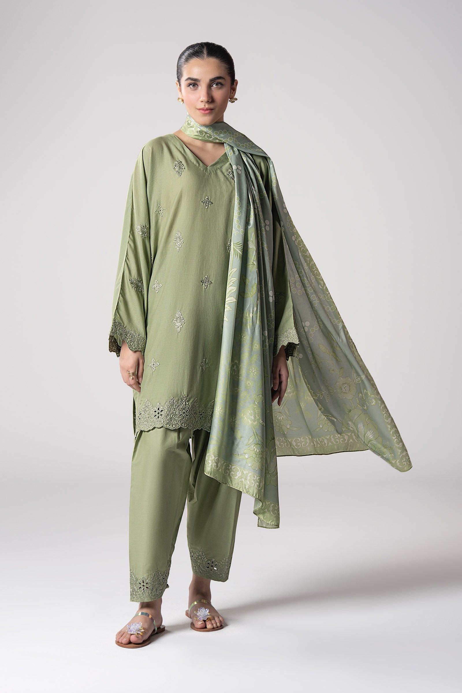 Maria B | Basics RTW | 3 Pc Embroidered Lurex Stripe Suit | MB-CS25-143 - by - Libasekhas UK - Registered Vendor of : Maria B - 100% Original Designer Dresss