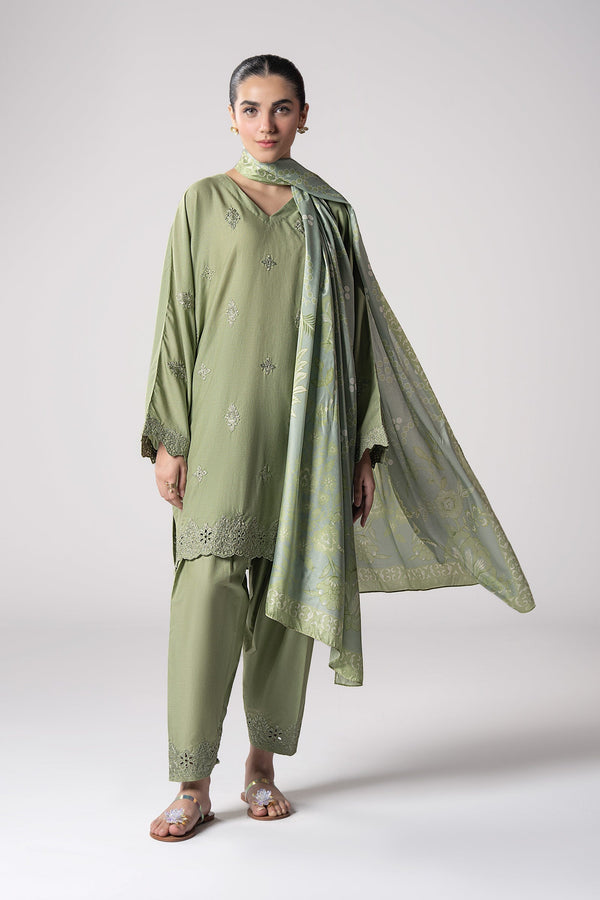 Maria B | Basics RTW | 3 Pc Embroidered Lurex Stripe Suit | MB-CS25-143 - by - Libasekhas UK - Registered Vendor of : Maria B - 100% Original Designer Dresss