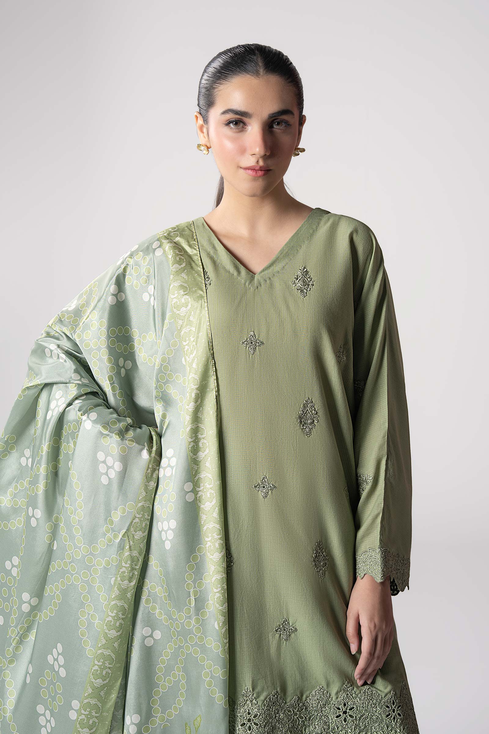 Maria B | Basics RTW | 3 Pc Embroidered Lurex Stripe Suit | MB-CS25-143 - by - Libasekhas UK - Registered Vendor of : Maria B - 100% Original Designer Dresss