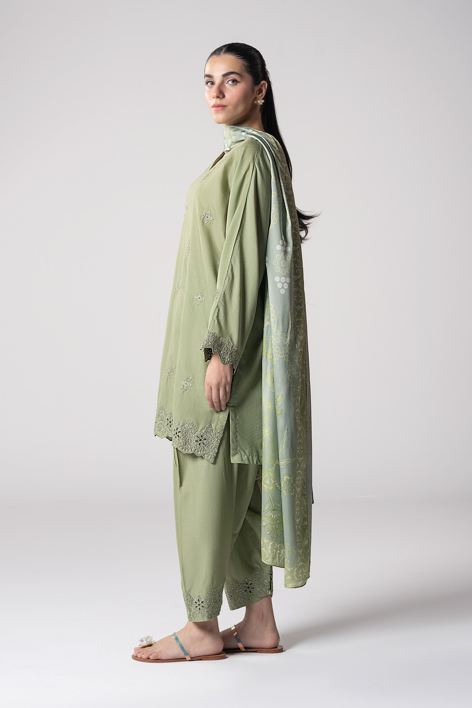 Maria B | Basics RTW | 3 Pc Embroidered Lurex Stripe Suit | MB-CS25-143 - by - Libasekhas UK - Registered Vendor of : Maria B - 100% Original Designer Dresss
