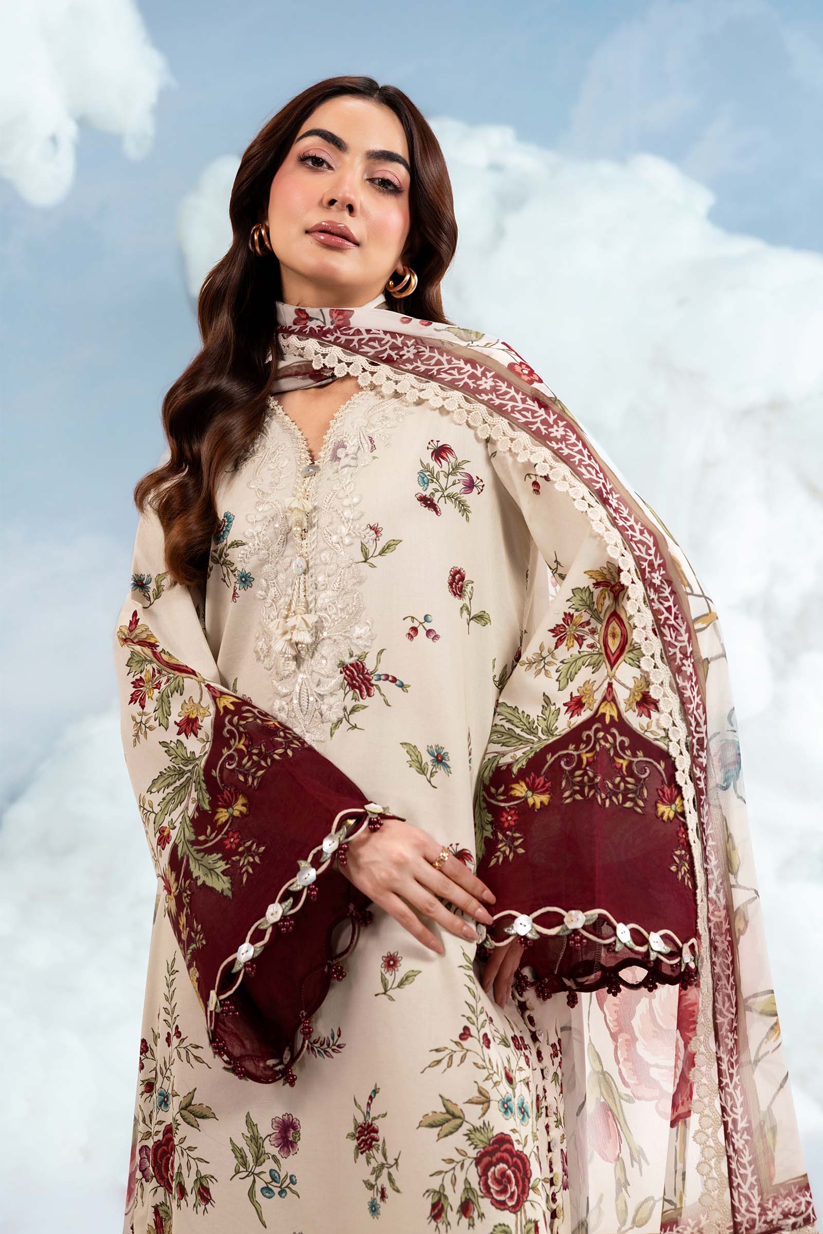 Maria B | M Basics Dreamscape Eid Lawn | MB-CUSV14-01A - by Libasekhas UK - Registered Vendor of : Maria B - 100% Original Designer Dress