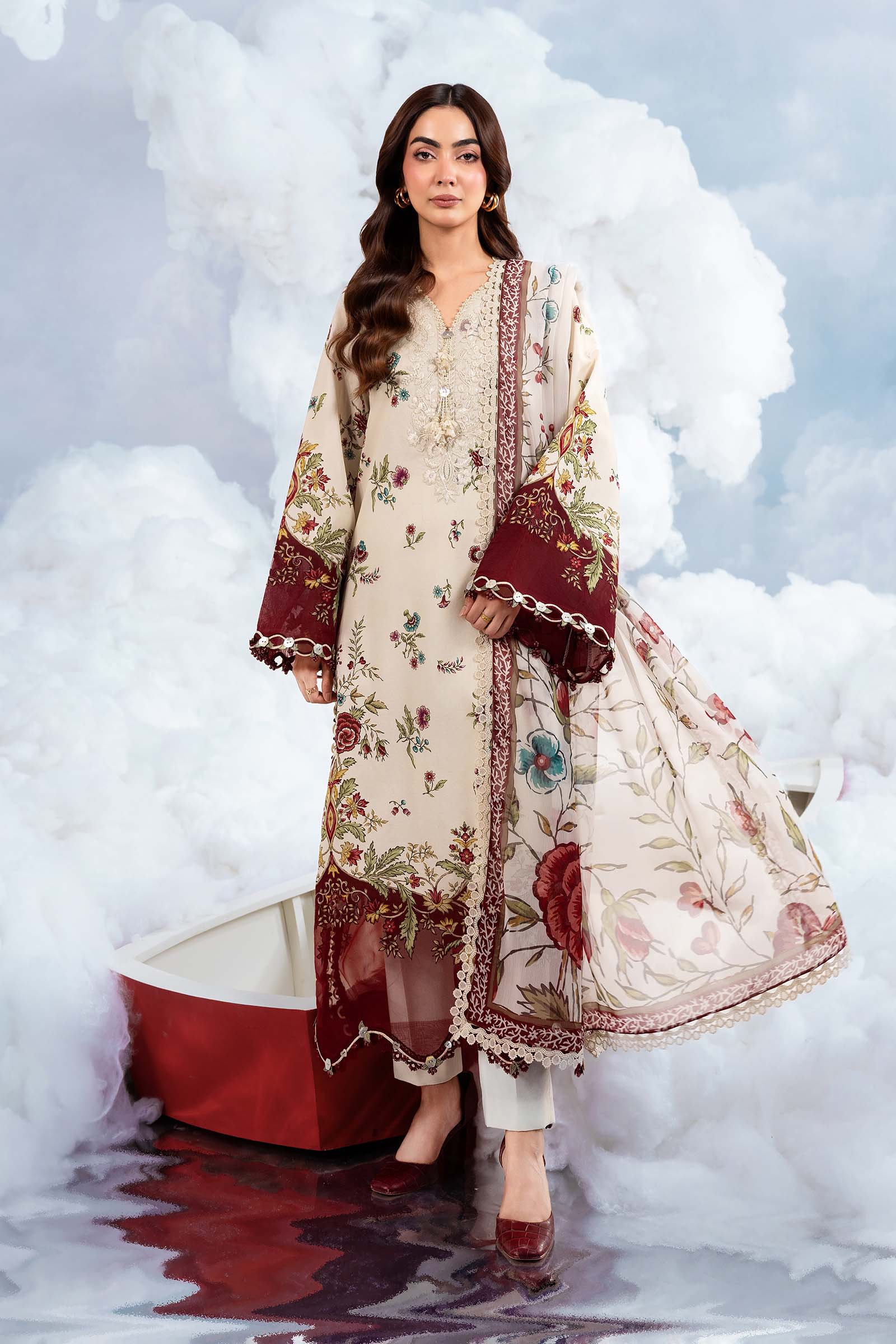 Maria B | M Basics Dreamscape Eid Lawn | MB-CUSV14-01A - by Libasekhas UK - Registered Vendor of : Maria B - 100% Original Designer Dress