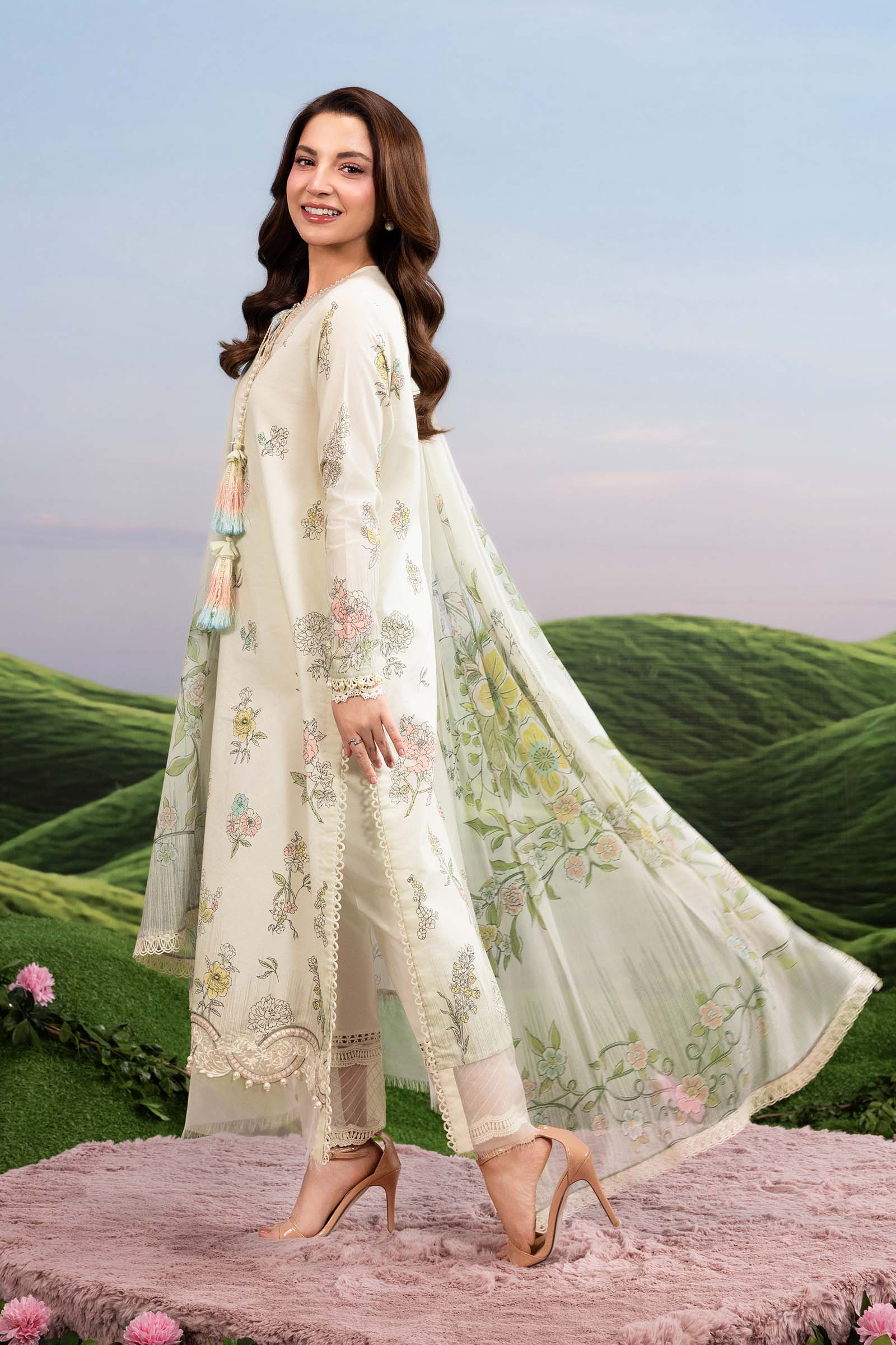 Maria B | M Basics Dreamscape Eid Lawn | MB-CUSV14-02A - by Libasekhas UK - Registered Vendor of : Maria B - 100% Original Designer Dress