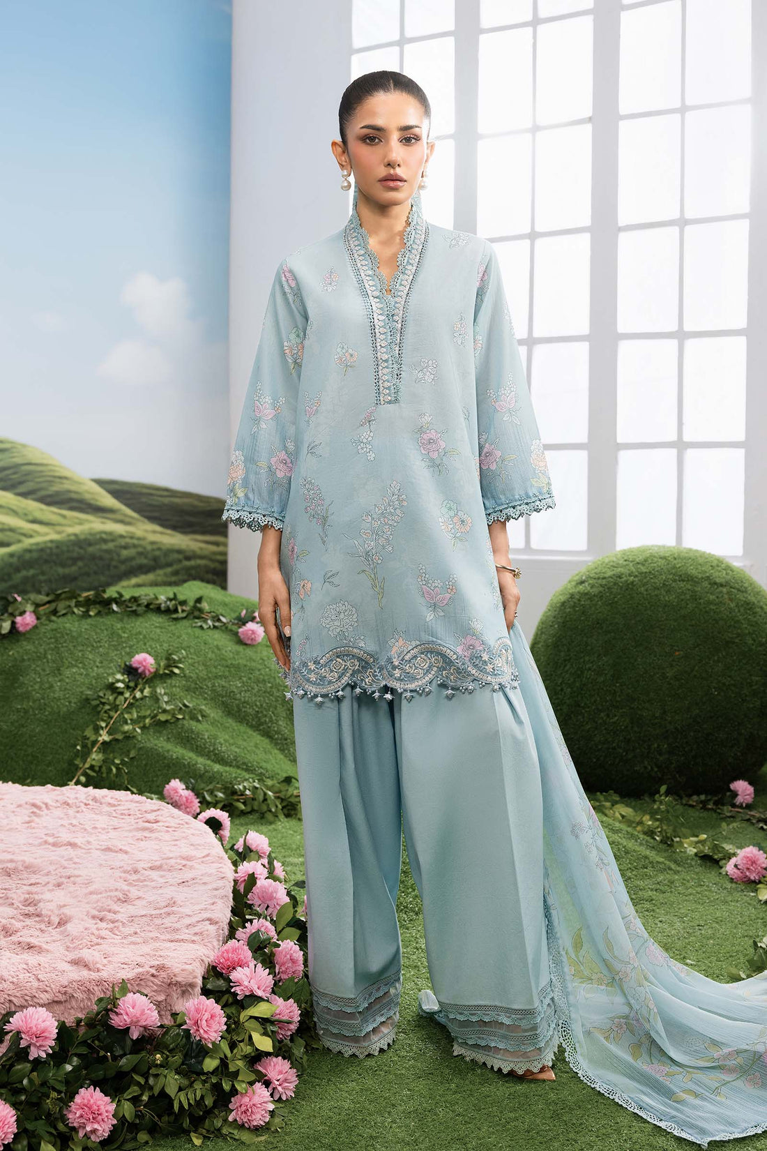 Maria B | M Basics Dreamscape Eid Lawn | MB-CUSV14-02B - by Libasekhas UK - Registered Vendor of : Maria B - 100% Original Designer Dress