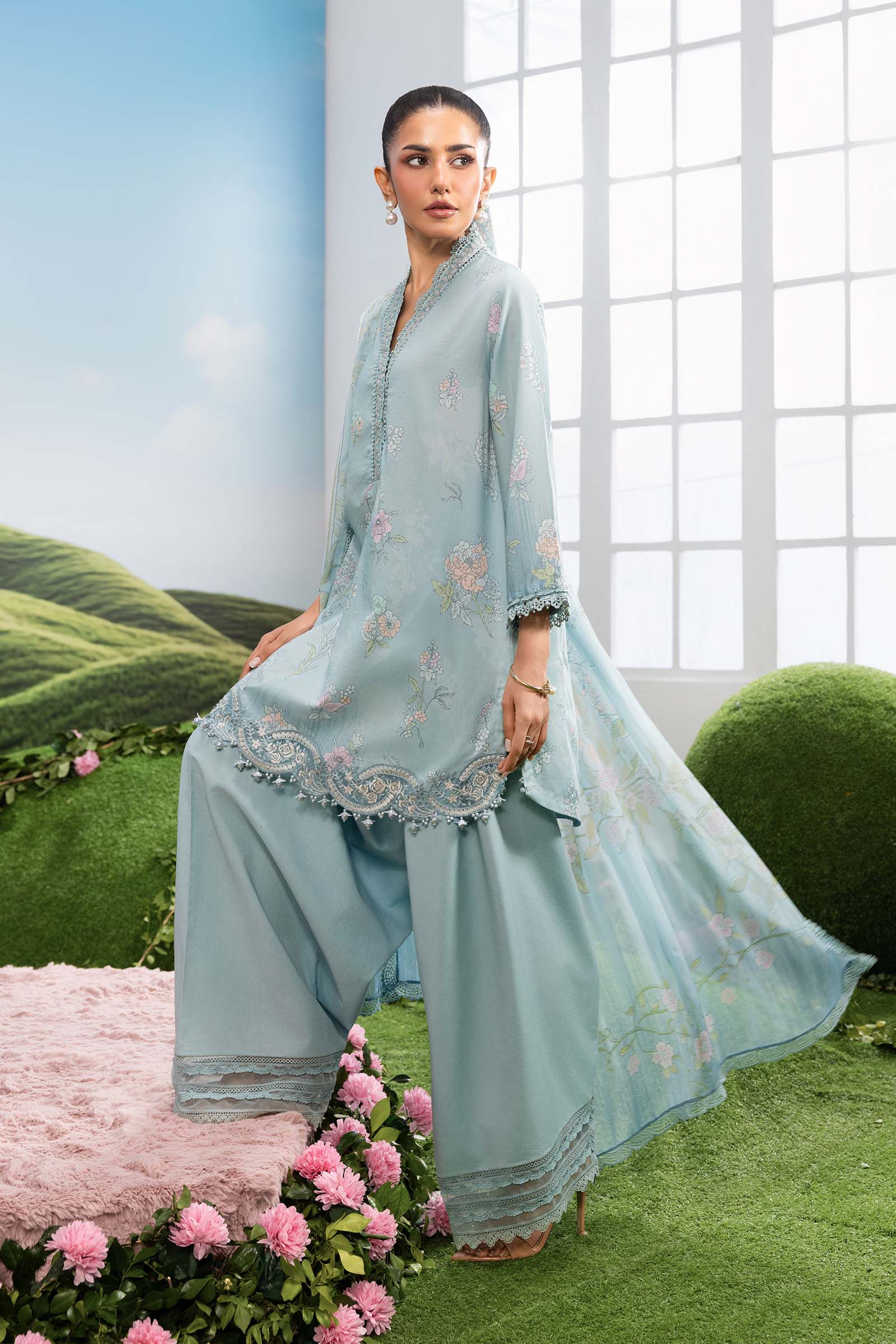 Maria B | M Basics Dreamscape Eid Lawn | MB-CUSV14-02B - by Libasekhas UK - Registered Vendor of : Maria B - 100% Original Designer Dress