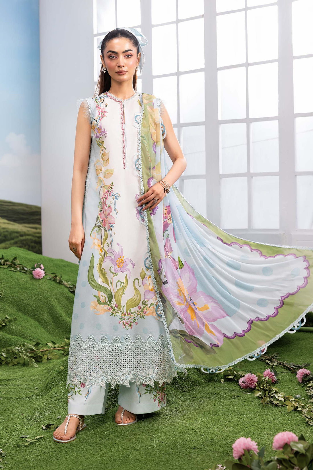 Maria B | M Basics Dreamscape Eid Lawn | MB-CUSV14-06A - by Libasekhas UK - Registered Vendor of : Maria B - 100% Original Designer Dress