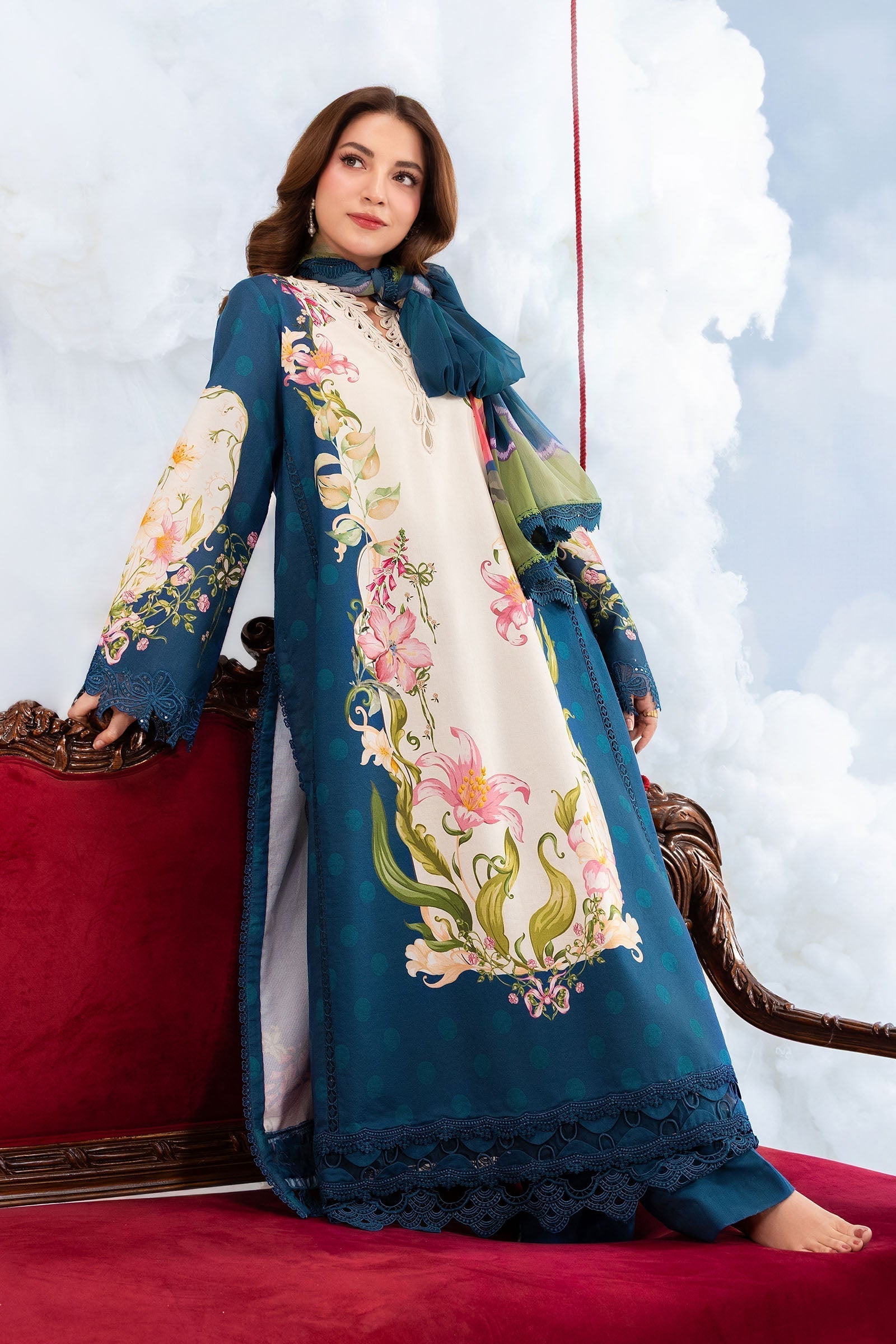 Maria B | M Basics Dreamscape Eid Lawn | MB-CUSV14-05B - by Libasekhas UK - Registered Vendor of : Maria B - 100% Original Designer Dress