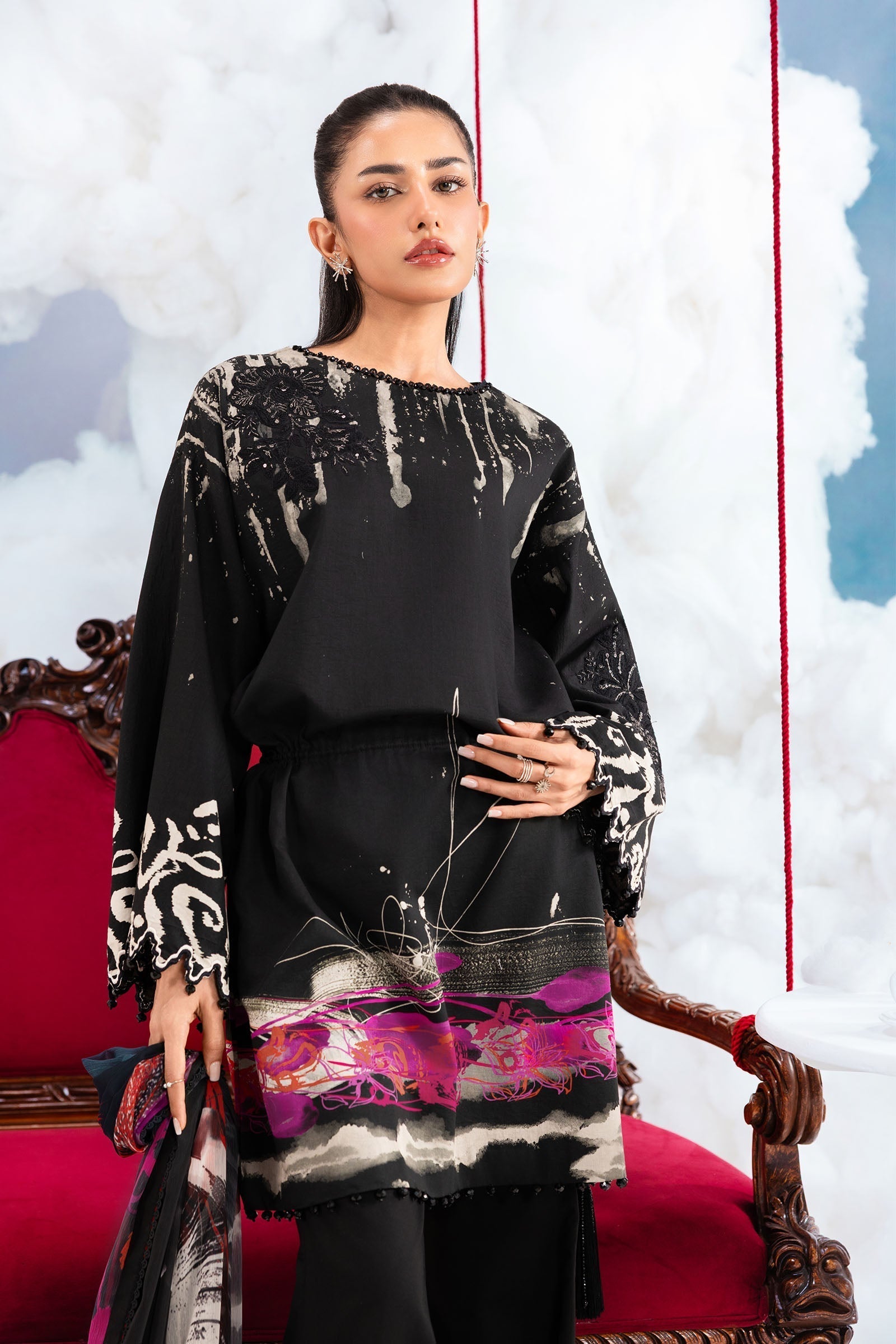 Maria B | M Basics Dreamscape Eid Lawn | MB-CUSV14-06A - by Libasekhas UK - Registered Vendor of : Maria B - 100% Original Designer Dress