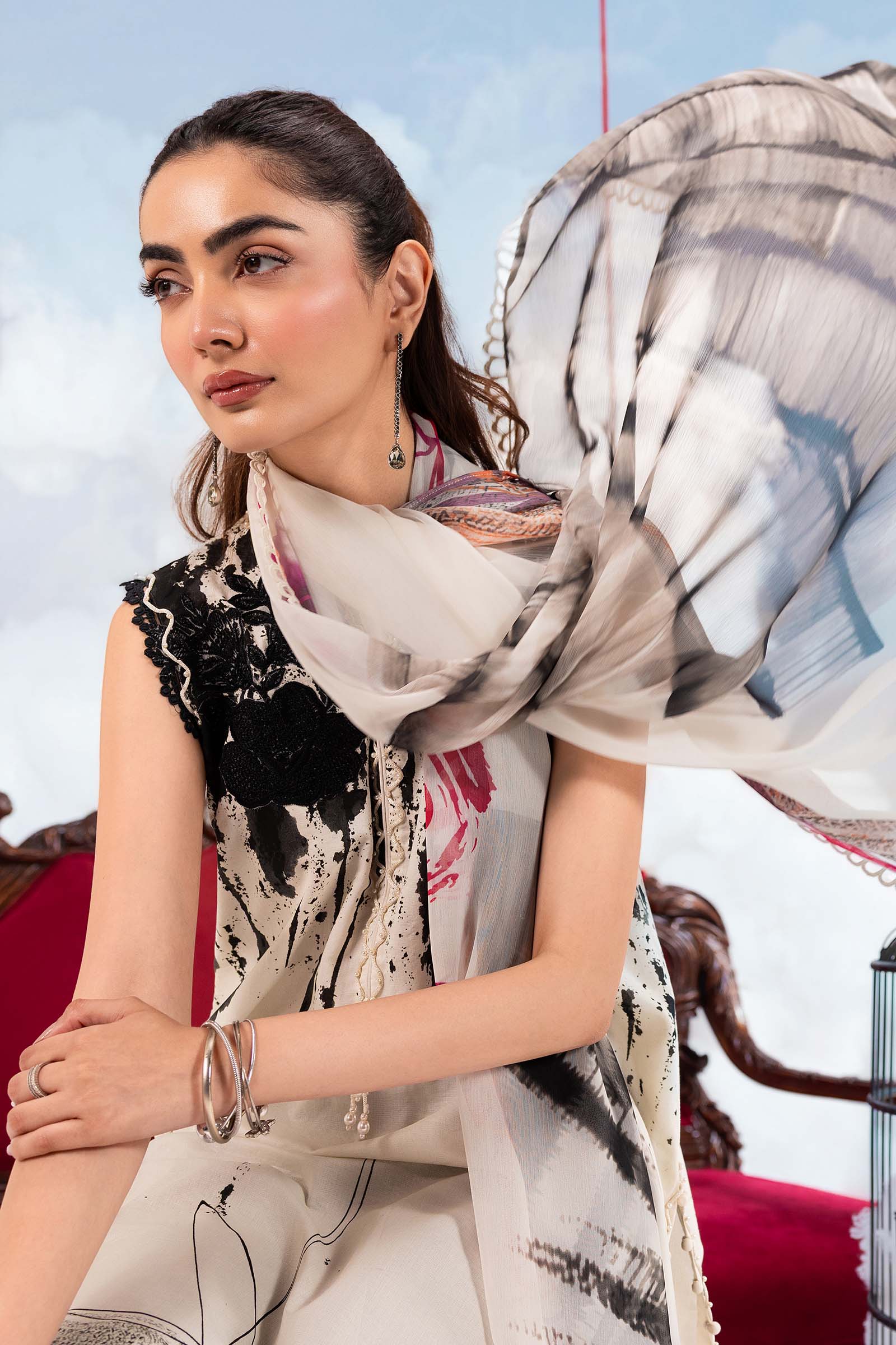 Maria B | M Basics Dreamscape Eid Lawn | MB-CUSV14-06B - by Libasekhas UK - Registered Vendor of : Maria B - 100% Original Designer Dress